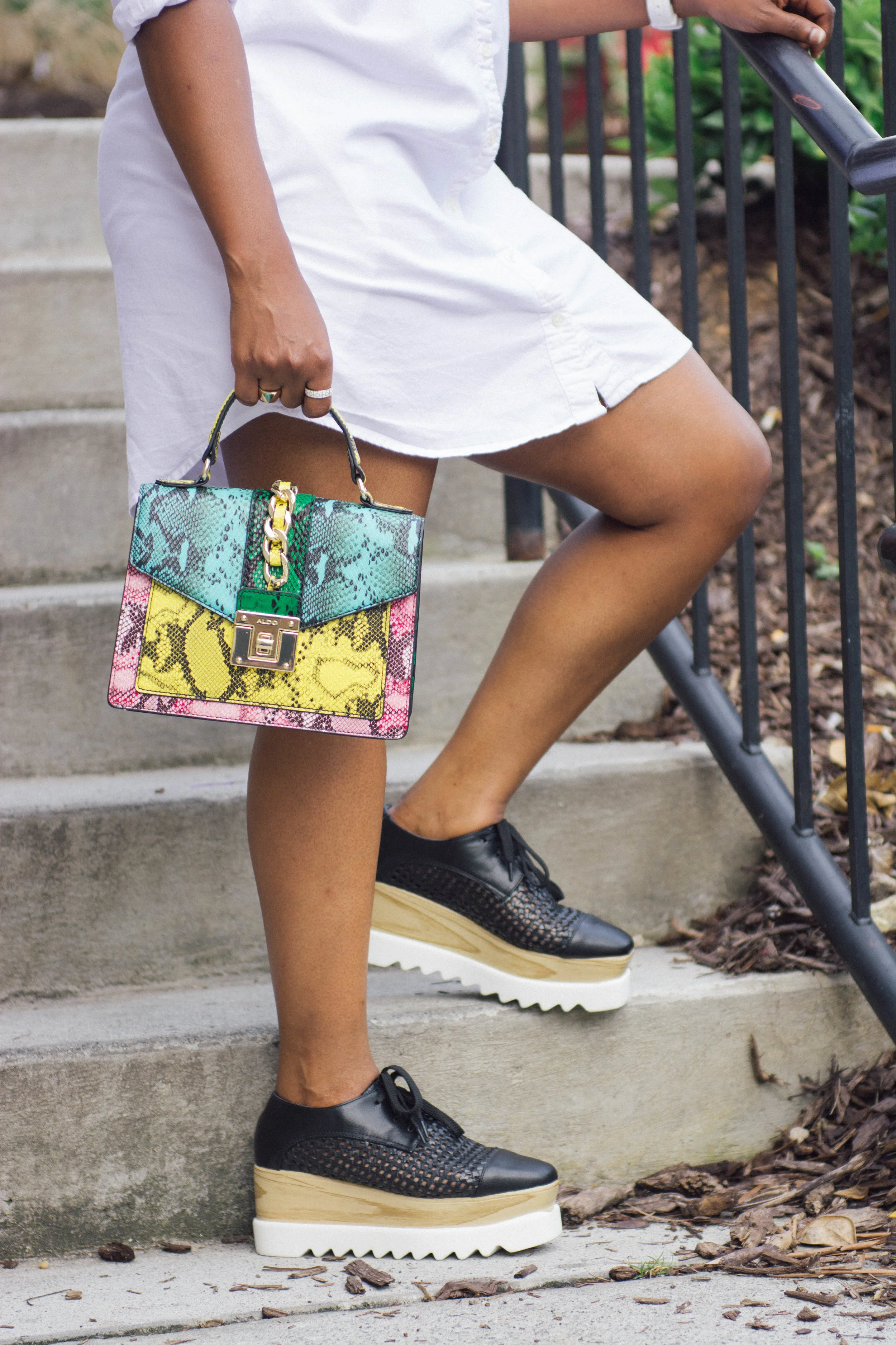 The Style Klazit, White Shirt Dress, Flatform, Aldo Handbag, Atlanta style blogger