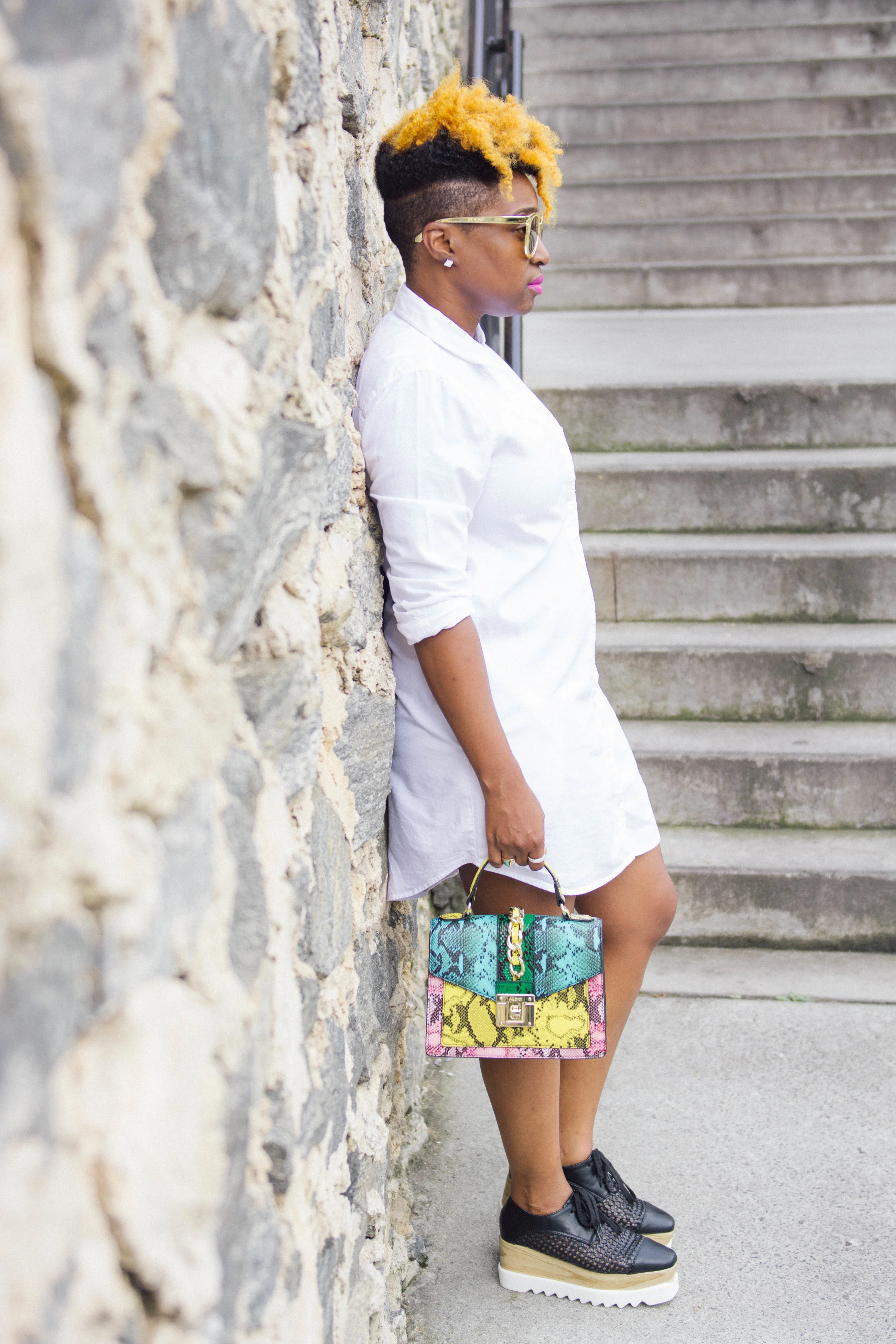 The Style Klazit, White Shirt Dress, Flatform, Aldo Handbag, Atlanta style blogger