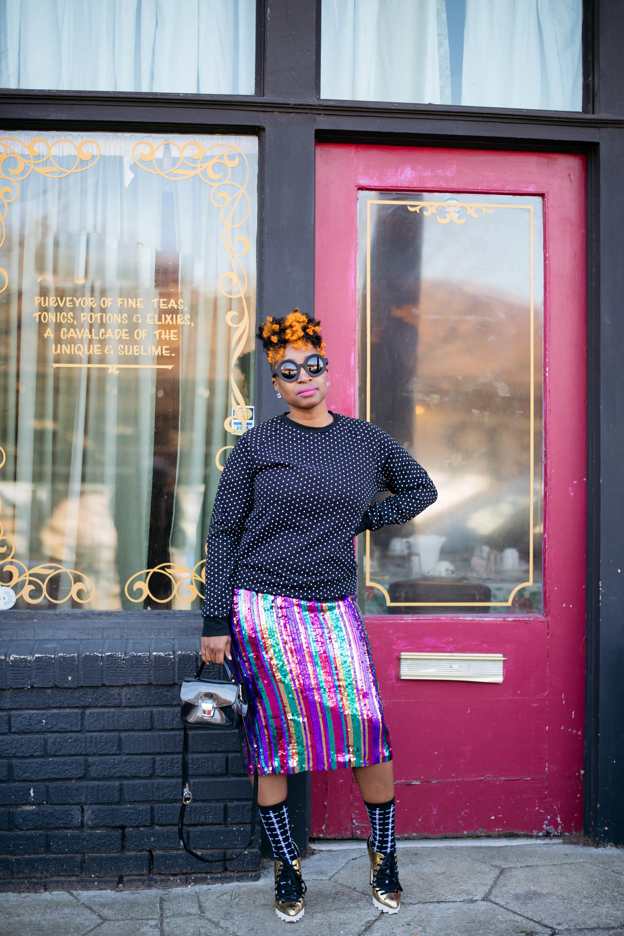 Sequin Skirt + Polka Dot Sweatshirt, Atlanta top blogger, Atlanta personal shopper