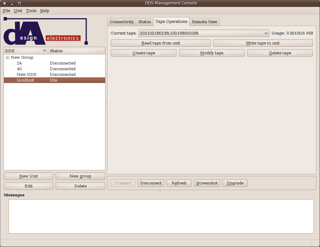 Screenshot of network management console