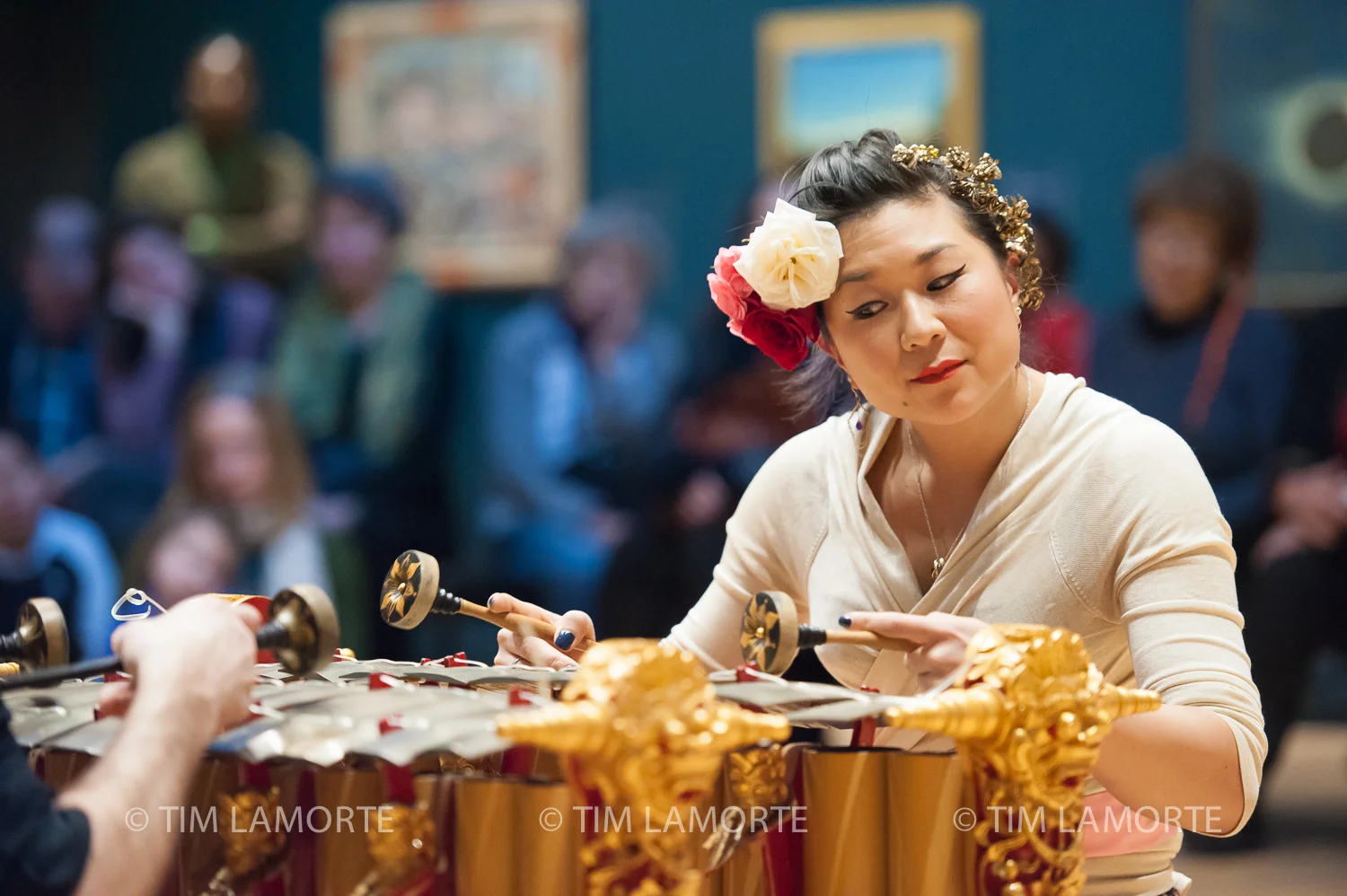 Victoria Lo Mellin and her husband, Joel Mellin, play the Balinese gamelan gender wayang.