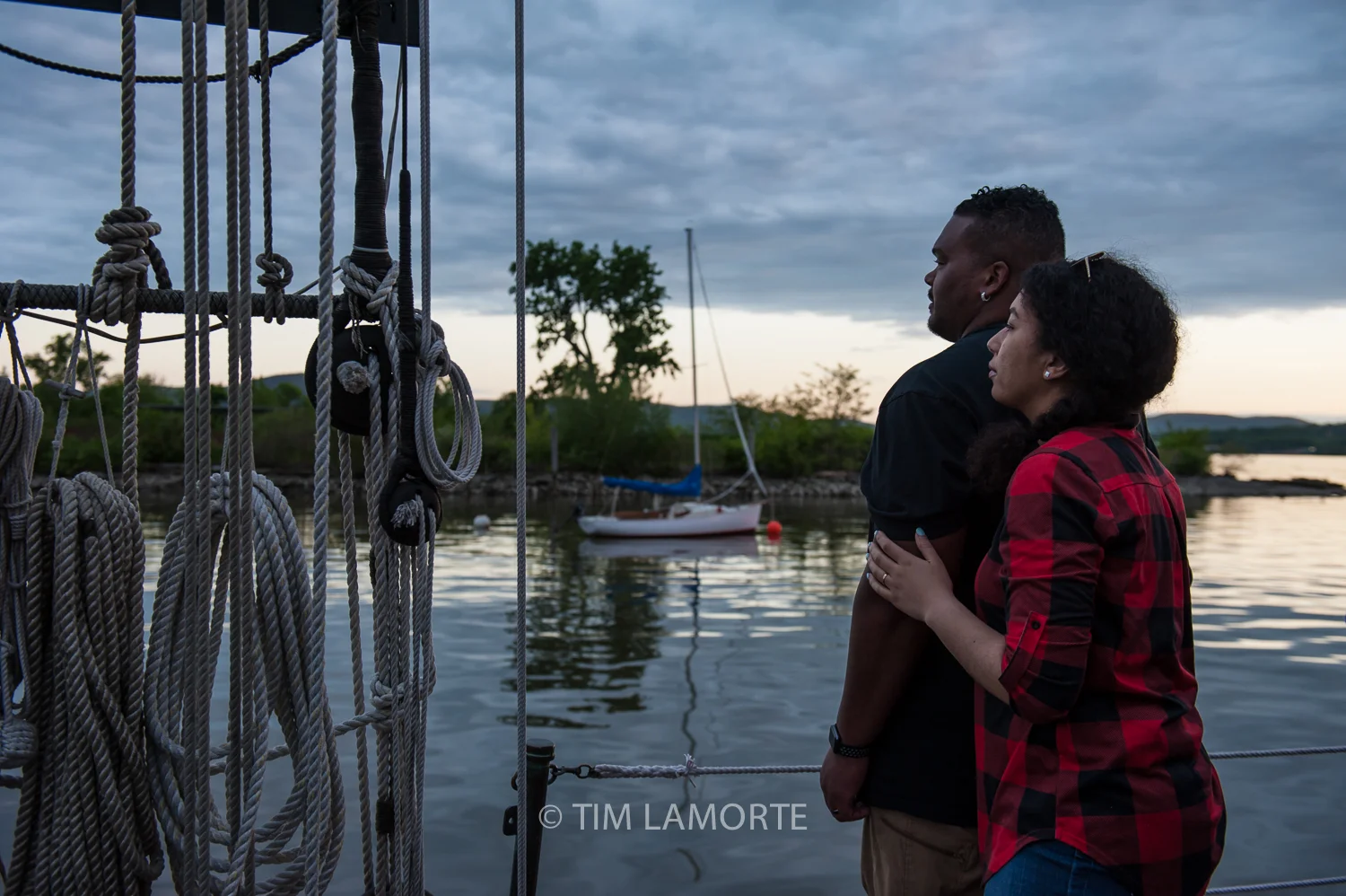 Pete and Toshi Seeger’s granddaughter Moraya Seeger DeGeare and her husband, Chris DeGeare, aboard the Clearwater.