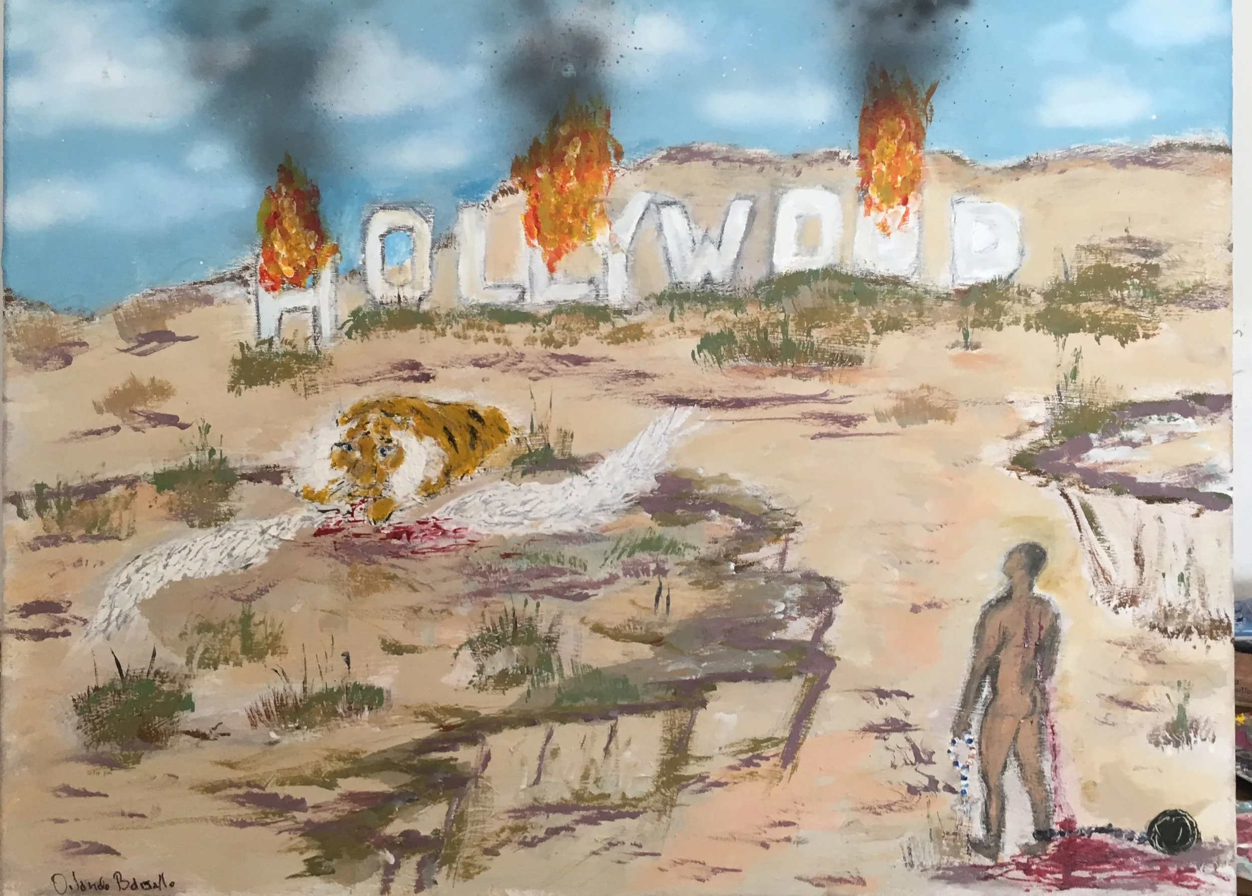 Everybody comes to Hollywood 24 x 18 Acrylic and Airbrush on Canvas