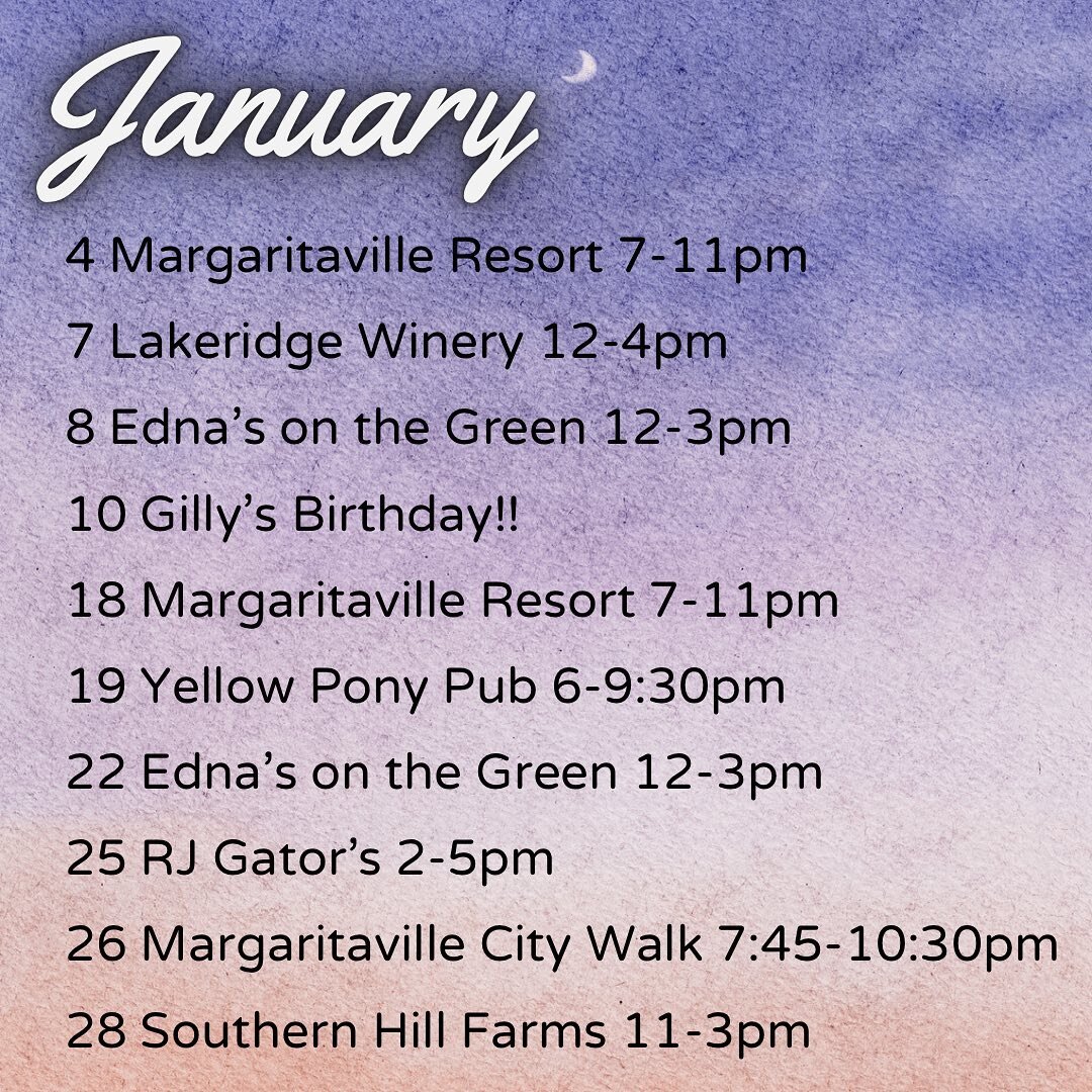 January Schedule is up! Let&rsquo;s see what 2023 has in store for us 🚀 #gillyandthegirl #floridalivemusic #centralfloridamusic