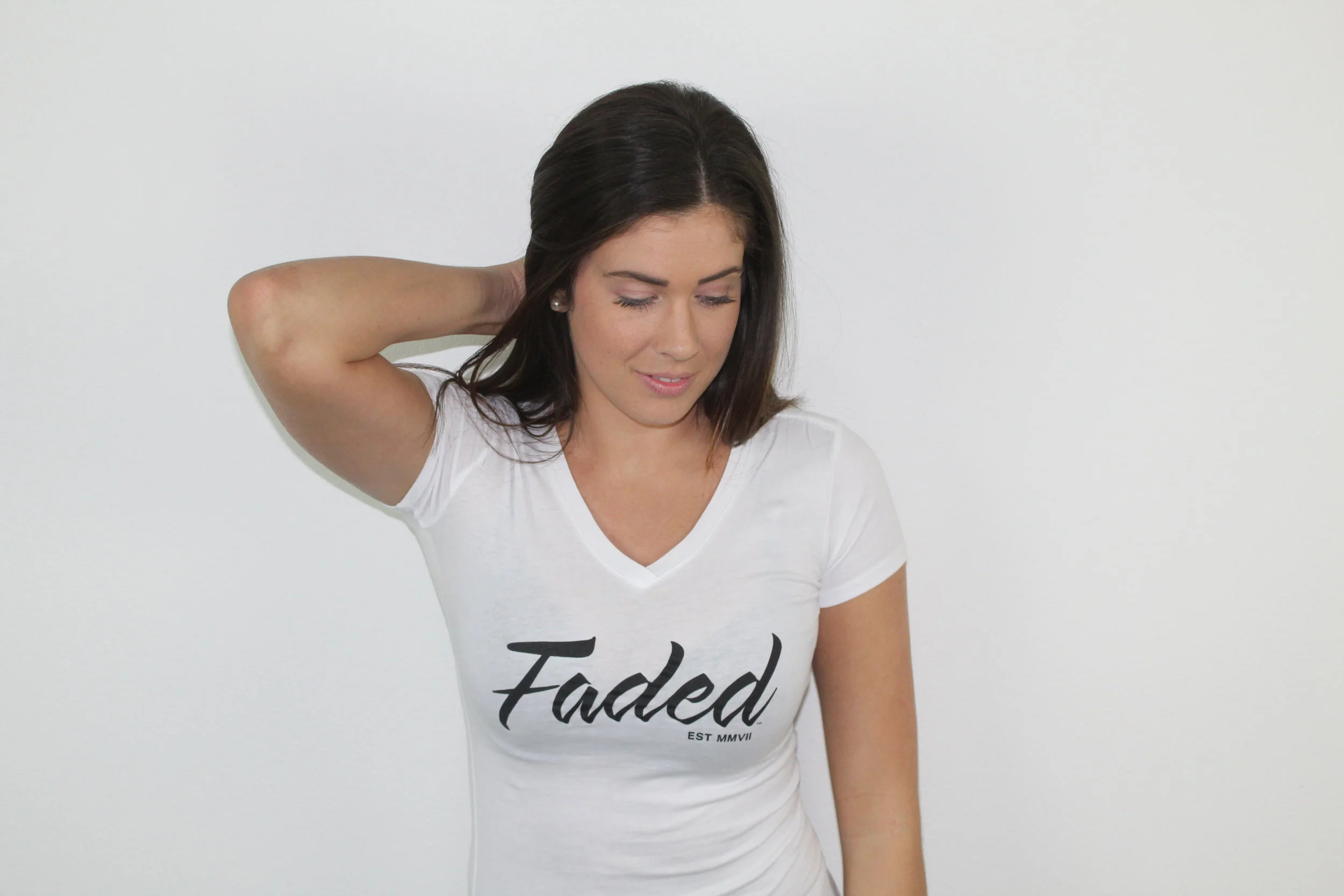 Women's Faded Cursive V-Neck Short Sleeve