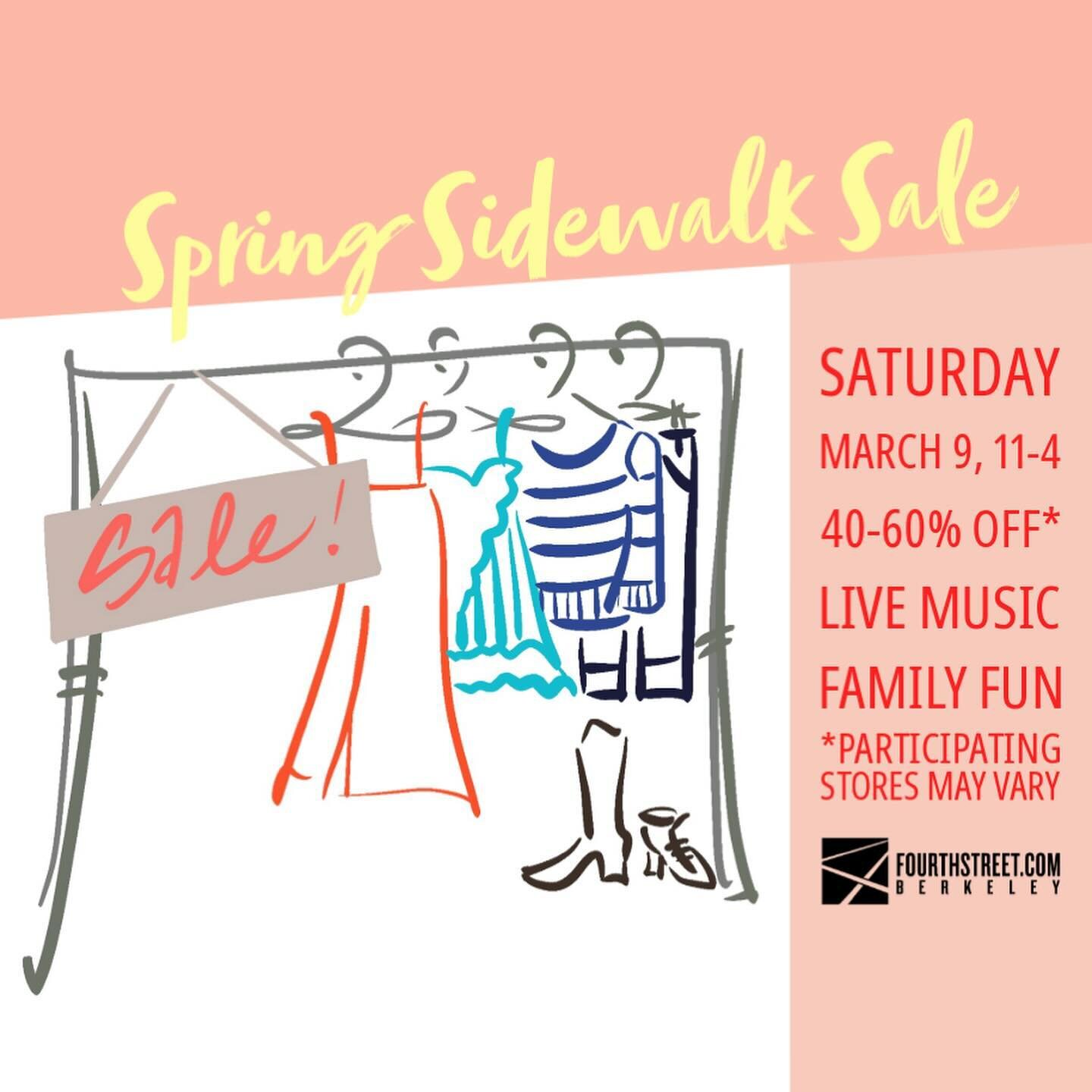 Save the date: The Fourth Street Spring Sidewalk Sale is March 9th! 
participating stores offer@discounts I&rsquo;d 40-60% off plus Head West Marketplace is bringing dozens of vendors for a fun filled shopping day strolling the street. #fourthstreetb