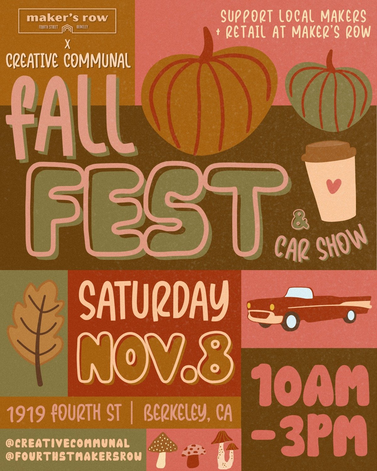 Creative Communal Market &amp; Toyus Party Car Show Saturday, November 8 &middot; 10 AM&ndash;3 PM &middot; Maker&rsquo;s Row A vibrant artisan market celebrating community and creativity, with live music and a Toyota &amp; Lexus car show. Family- an