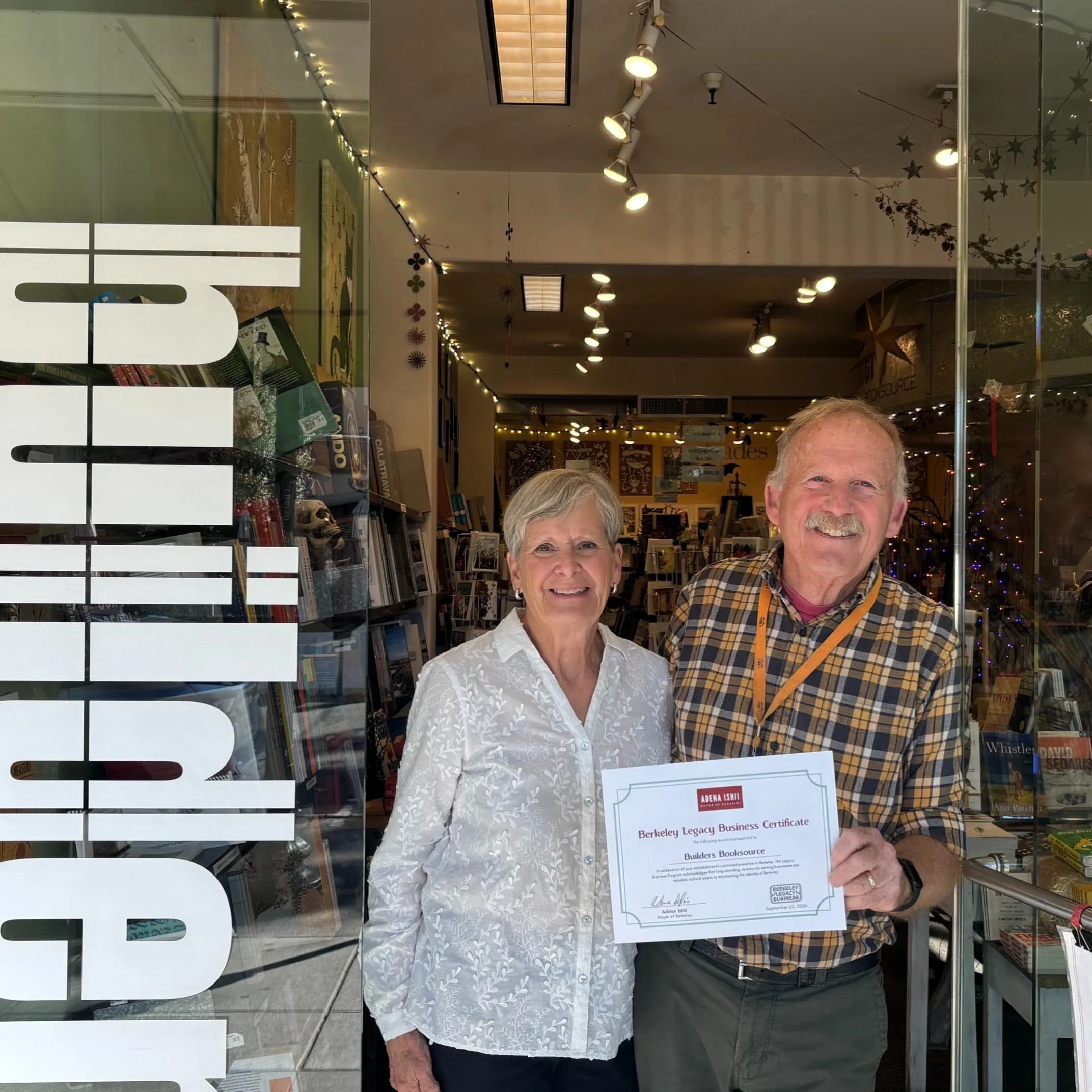Congratulations Builders Booksource!!
*
We are glad to be recognized as a Berkeley legacy business! Builders Booksource is 44 years strong and still owned and operated by George and Sally Kiskaddon!
#buildersbooksource #fourthstreetshops #independent