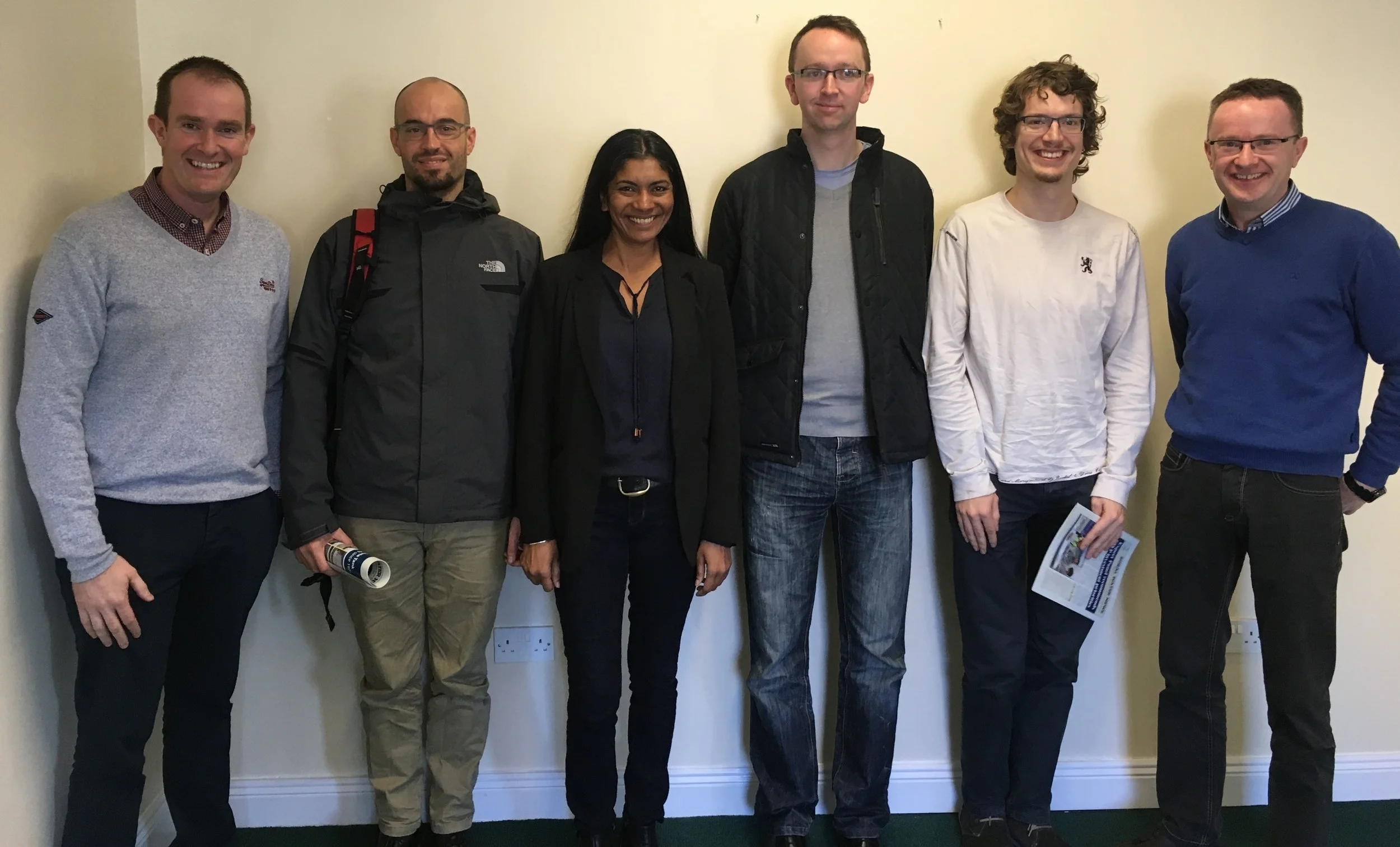 From left: Barry Deane (NFGWS), David Ferras, Vanajah Siva, Aonghus Mc Nabola, Daniele Novara (Dwr Uisce, TCD), and Colm Brady (NFGWS), 4th Nov 2016, Tullamore.