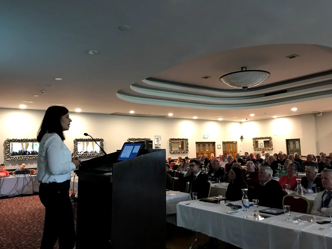 Figure 4. Irene delivering her talk on technical side of installations of the demonstration site in Blackstairs Group Water Scheme in Ireland.