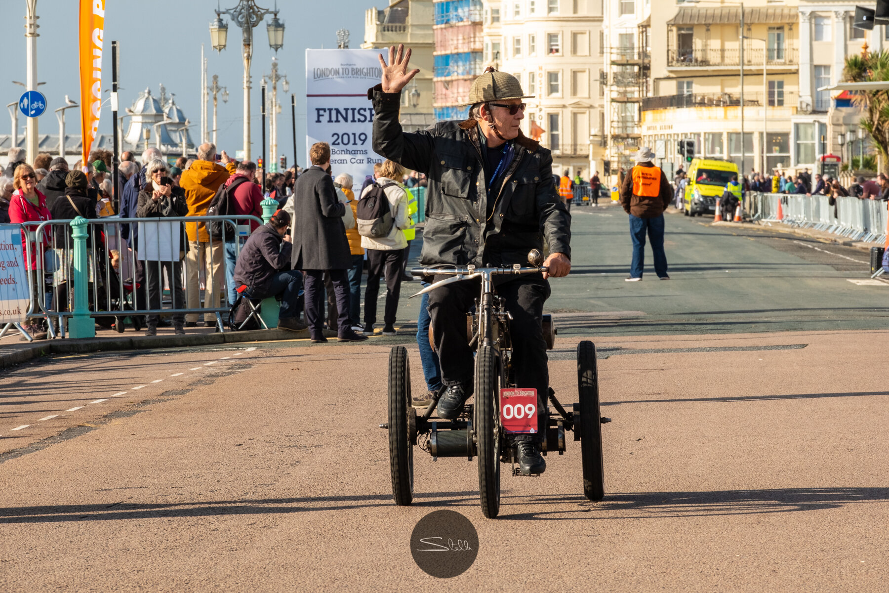  Tricycle number 9 an 1898 Margot Gardon, ridden by John Wilton. 