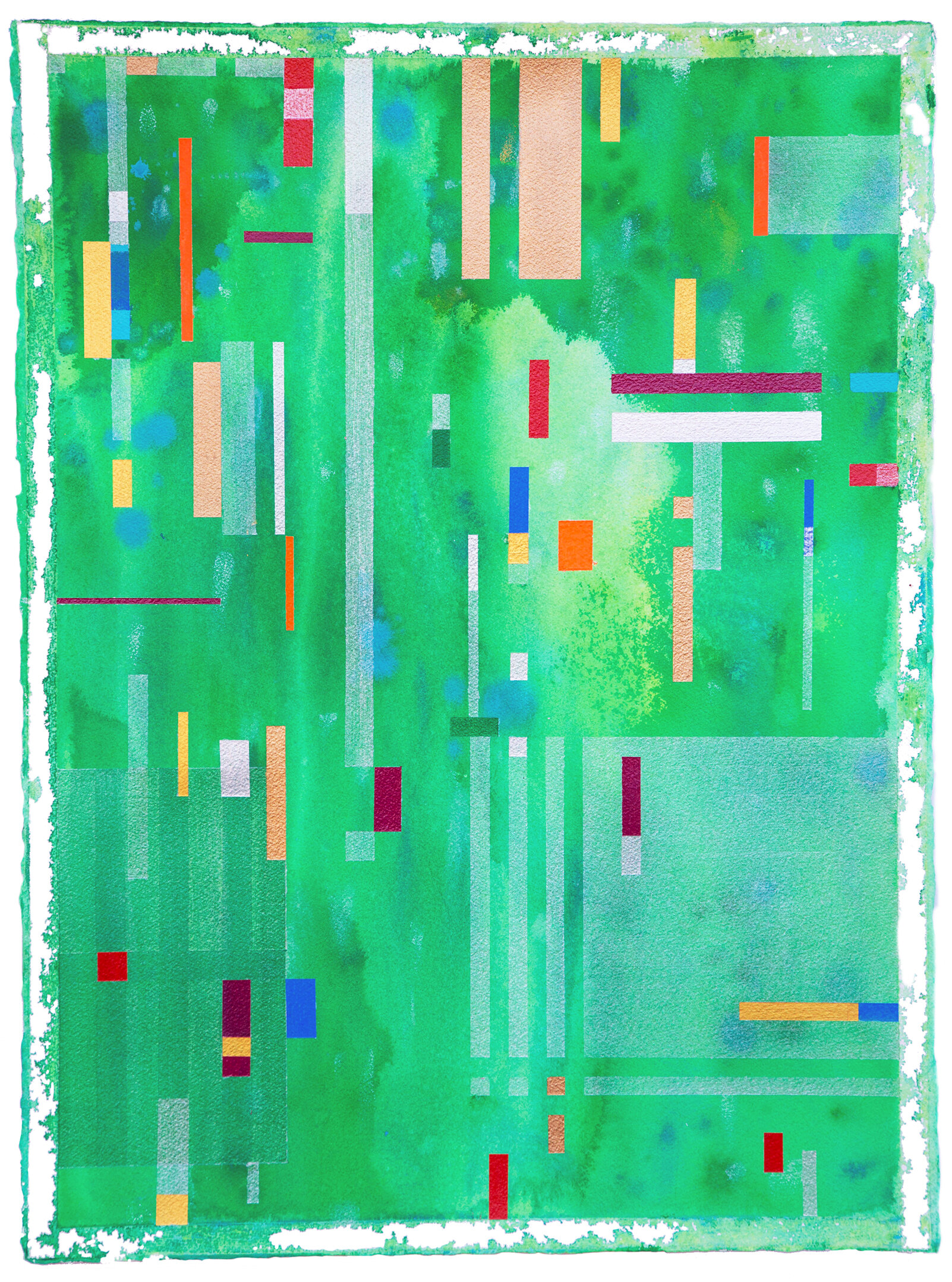  Mondrian Green  Mixed media on Arches Watercolor Paper 22 × 30 in $775 