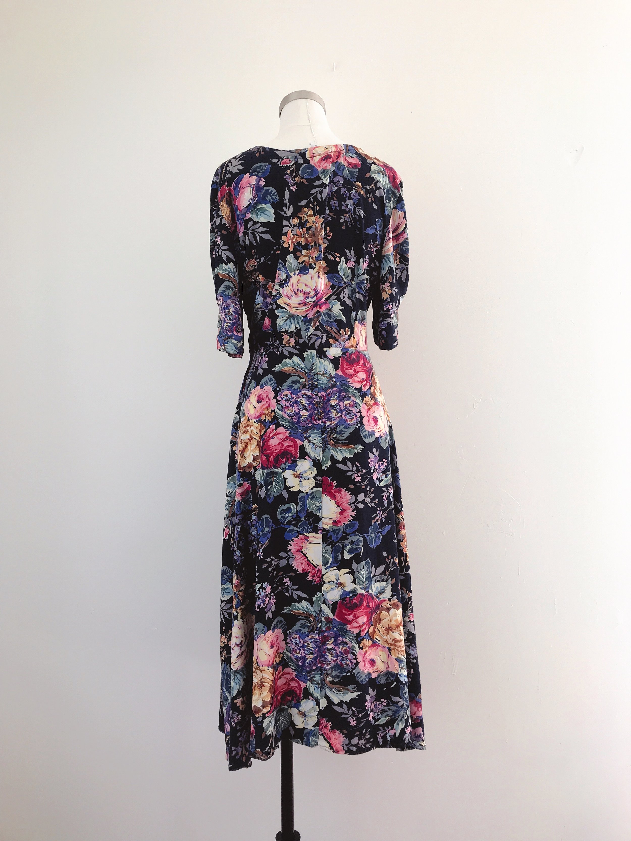 1990s Vintage Dress in Dark Floral Goth Print — antique & vintage clothing