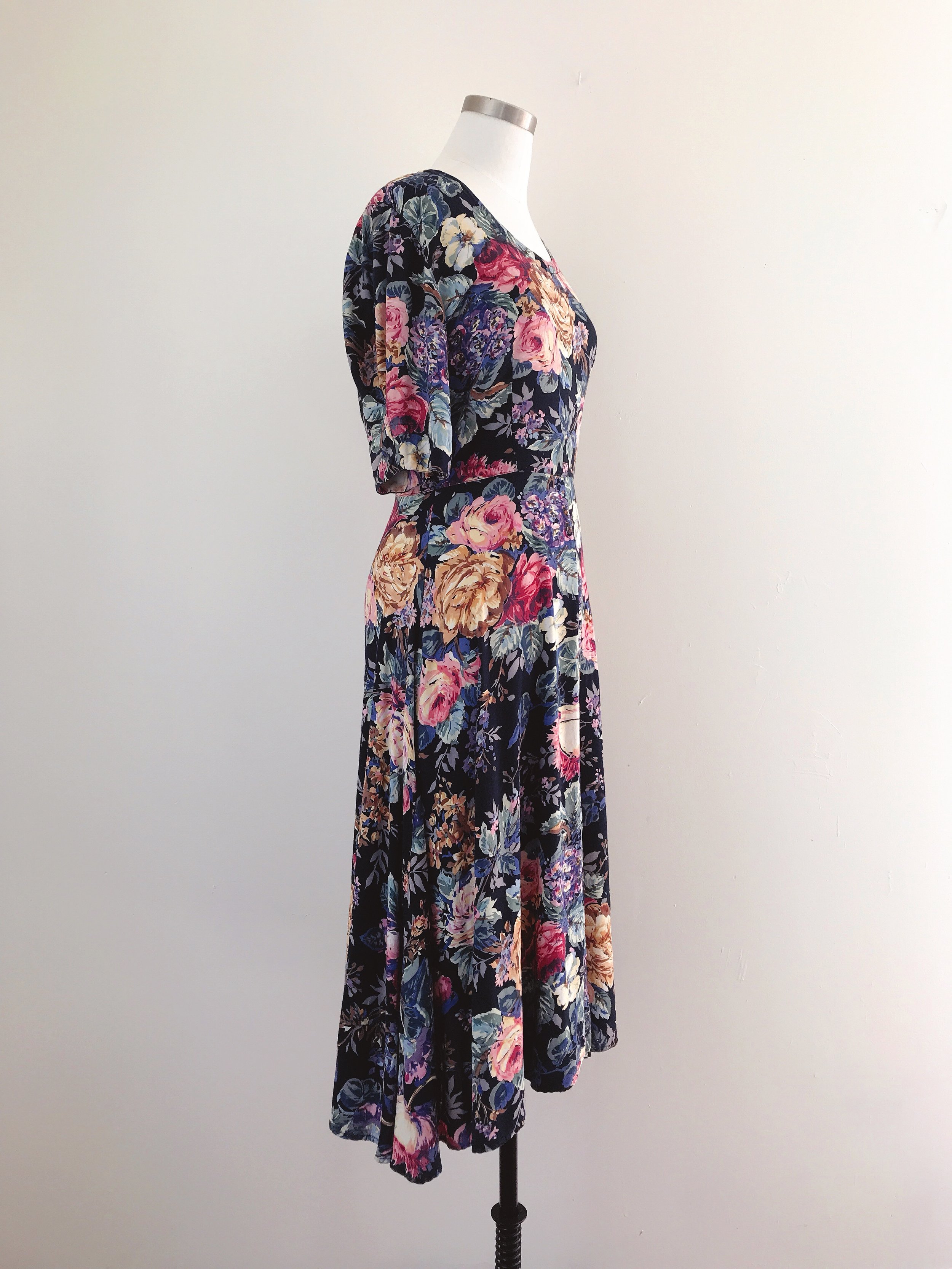 1990s Vintage Dress in Dark Floral Goth Print — antique & vintage clothing