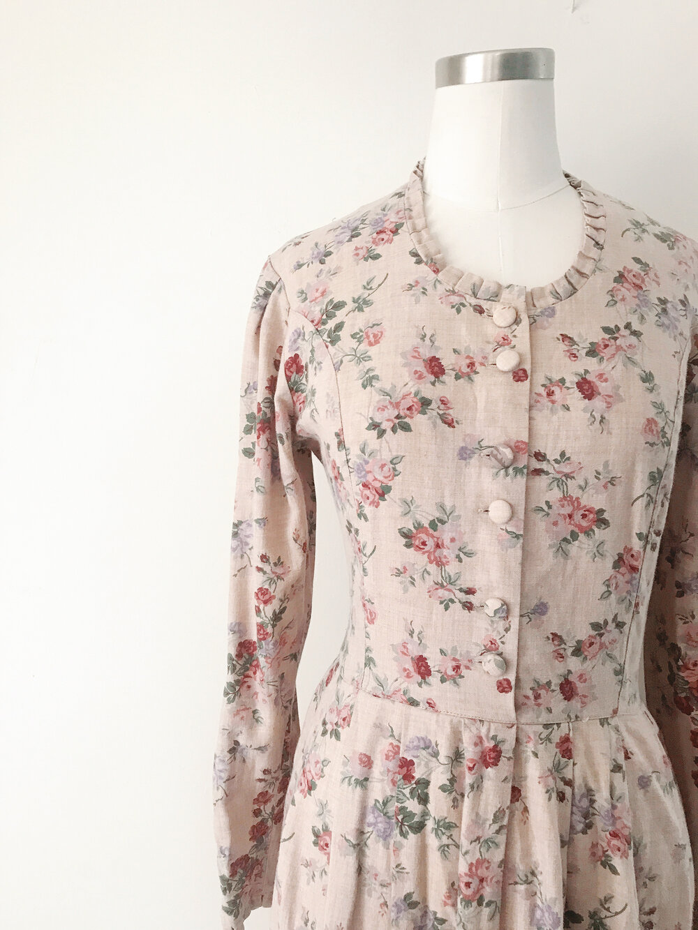 Laura Ashley pink floral button dress medium