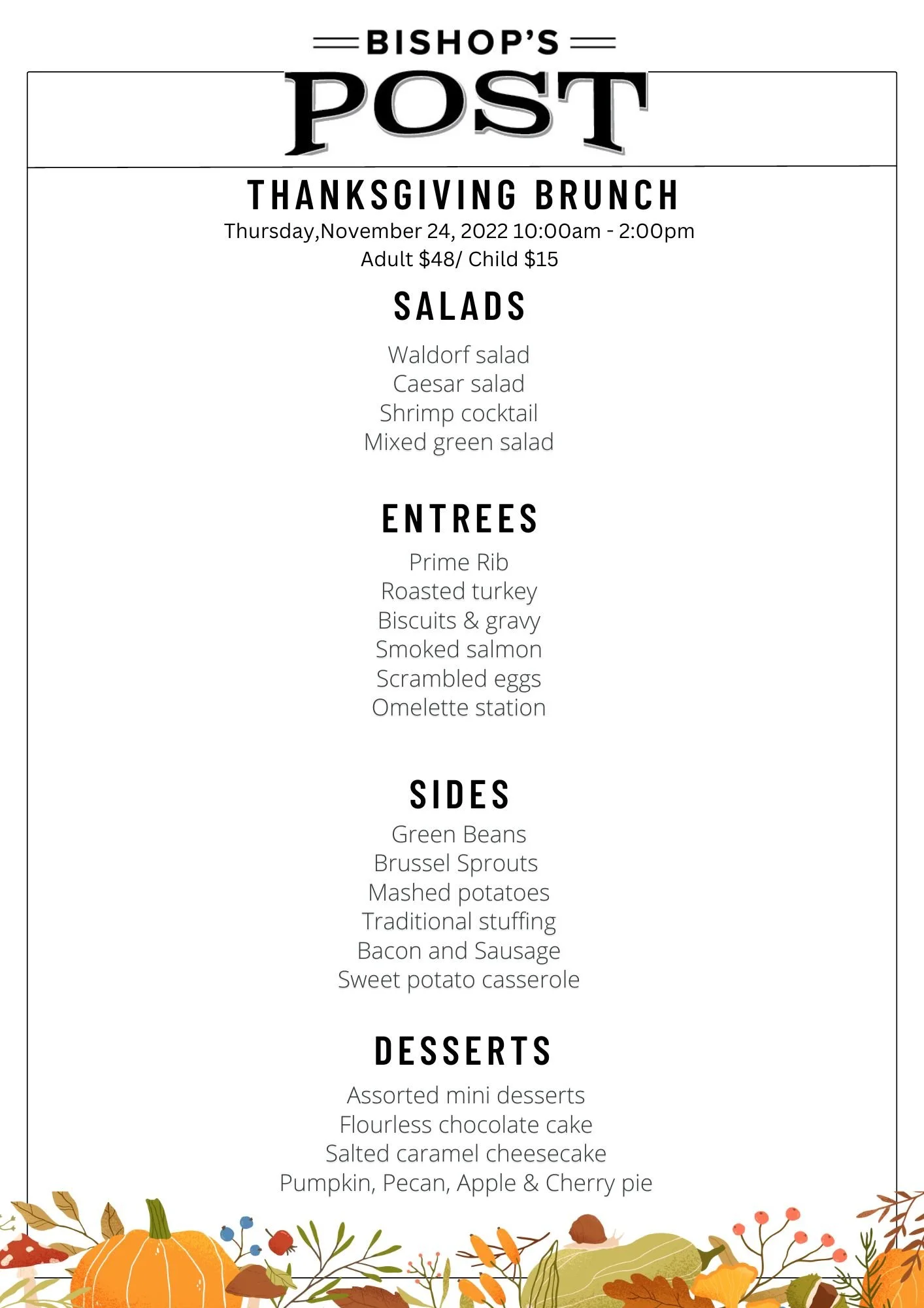 Bishop's Post Thanksgiving Brunch — Bishops Post - American Style Restaurant  Chesterfield, Mo