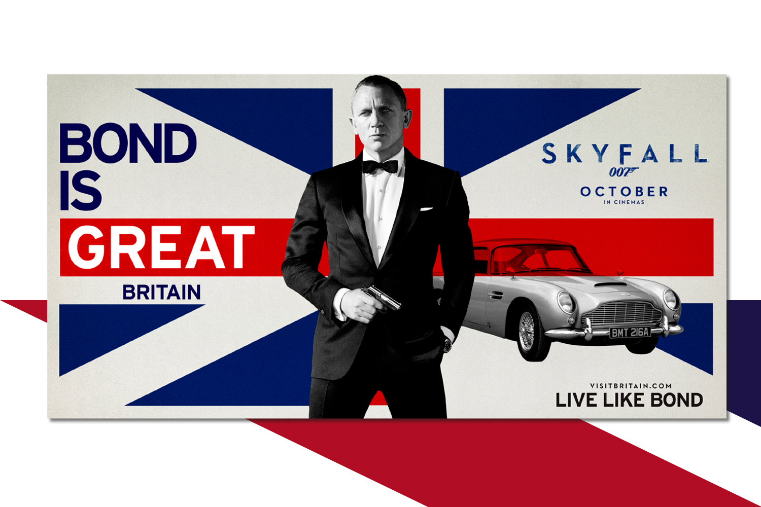 Affiche de la campagne Bond is Great qui met en avant le tourisme en Grand Bretagne avec James Bond au premier plan
