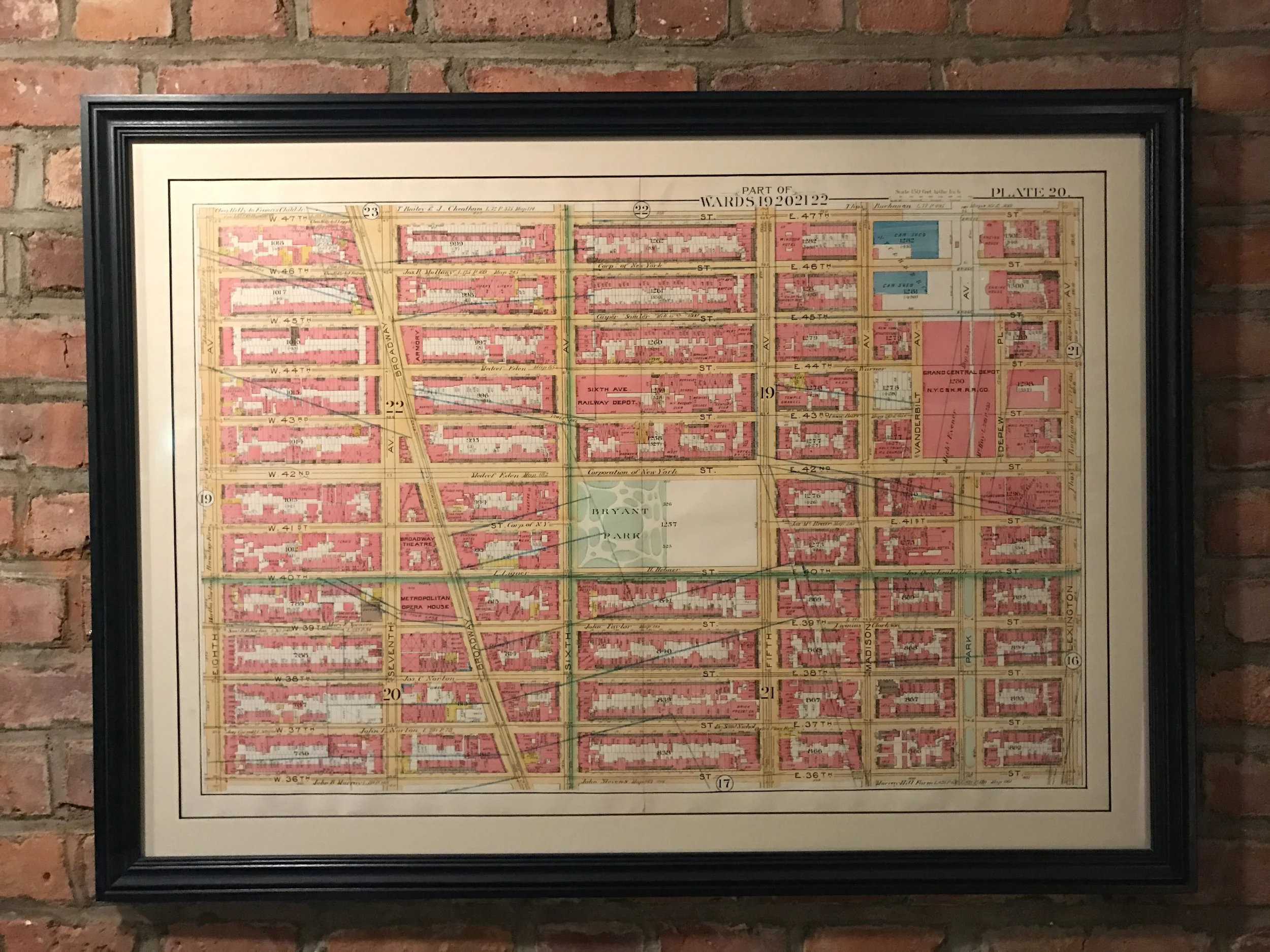 1891 Map of Midtown, Grand Central Depot, Bryant Park, Times Square. 