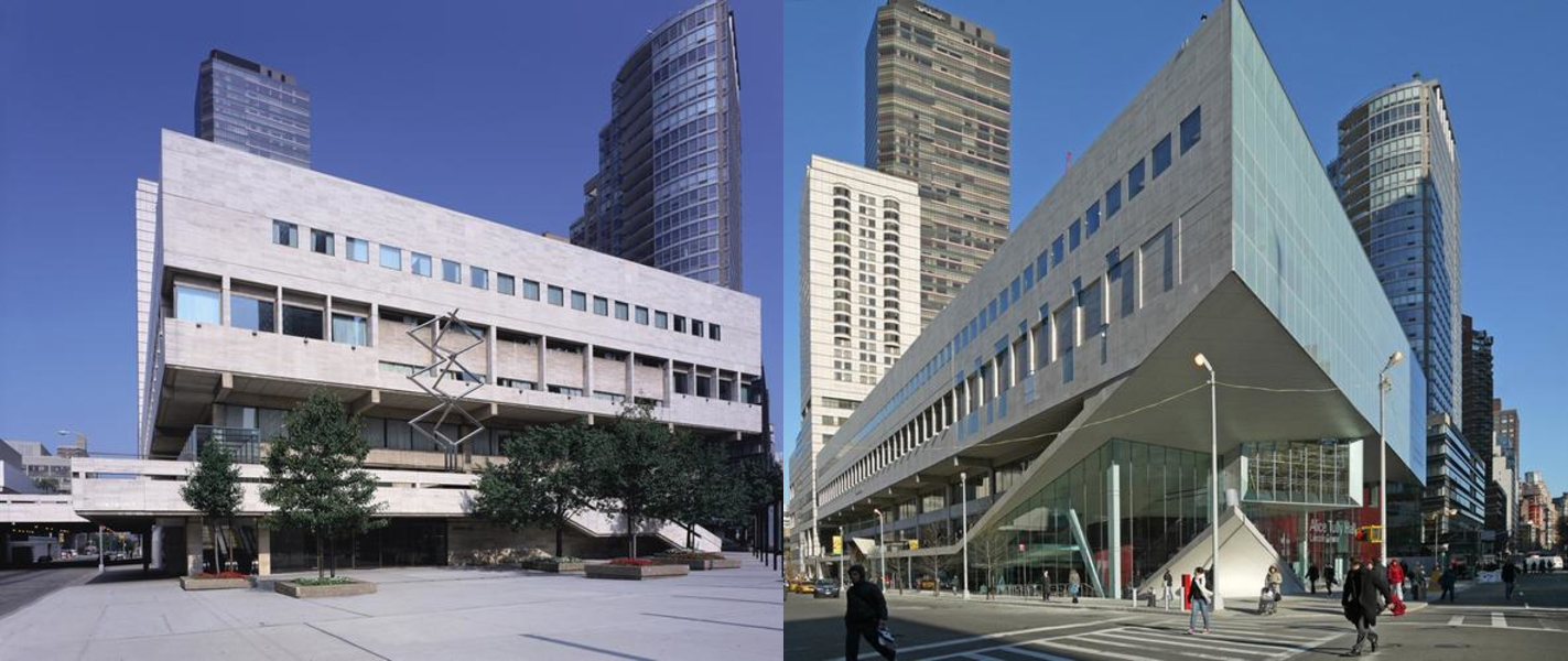 Before (left) and after (right) remodel. Looking west from Broadway.