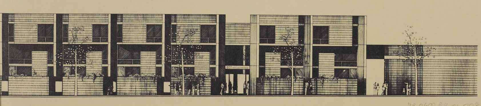 Rendering of Cadman Towers townhouses. Credit: New York Real Estate Brochures Collection - Columbia University.