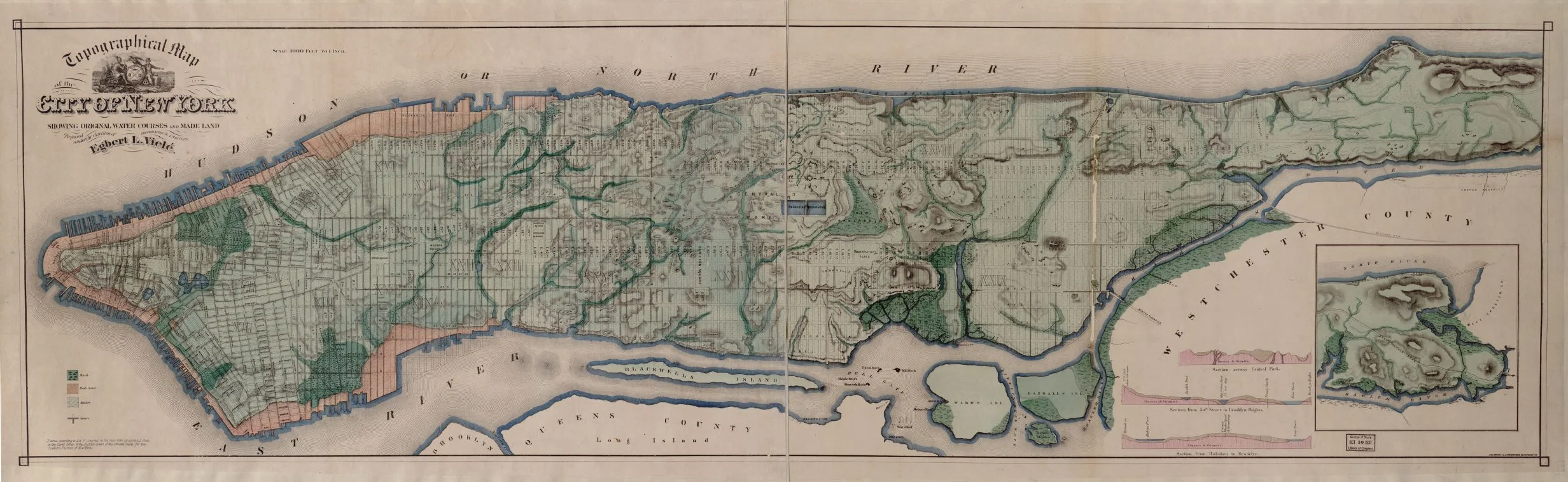 1865 Topographical map of the Manhattan