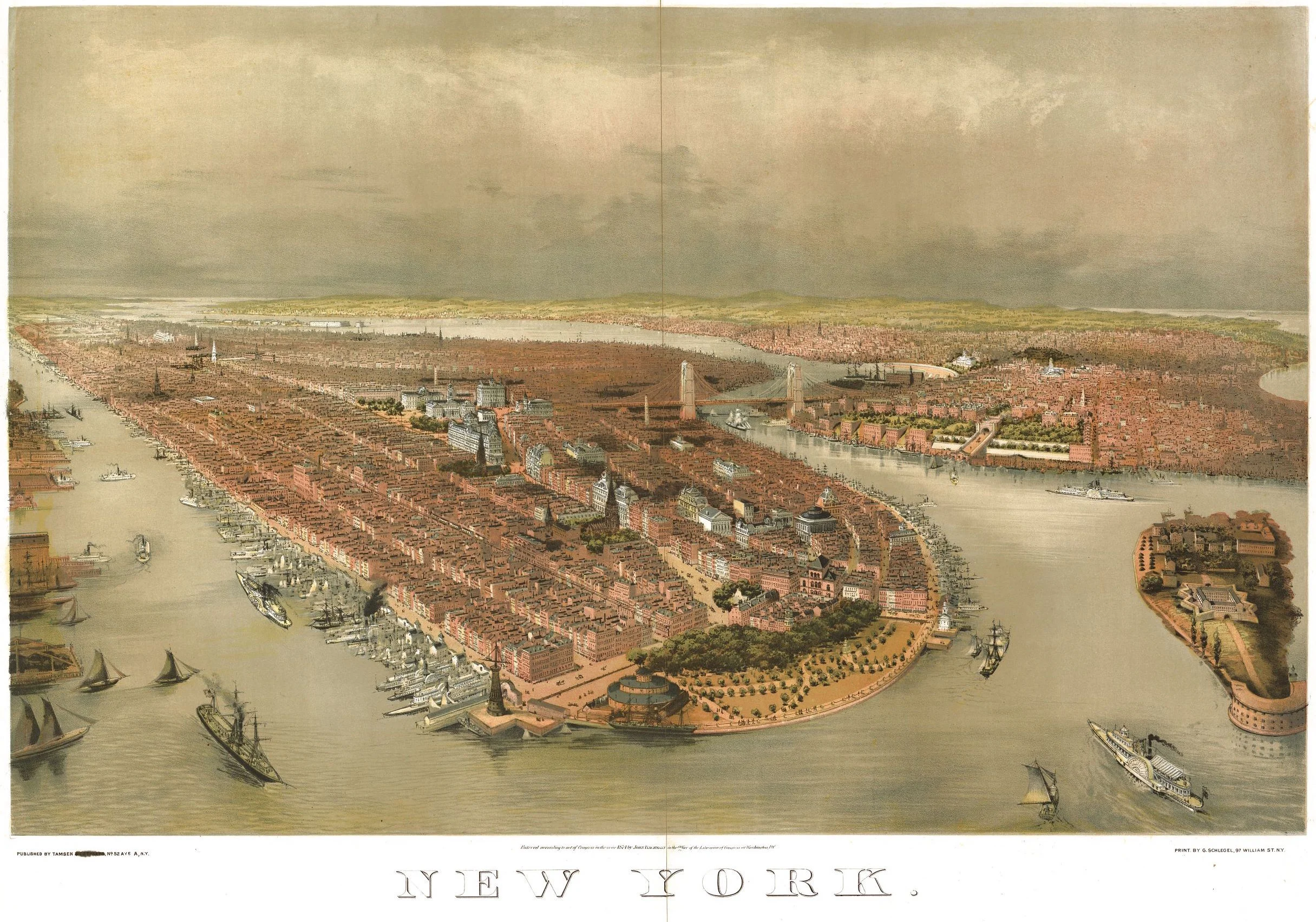 Bird's Eye View of NYC, 1874