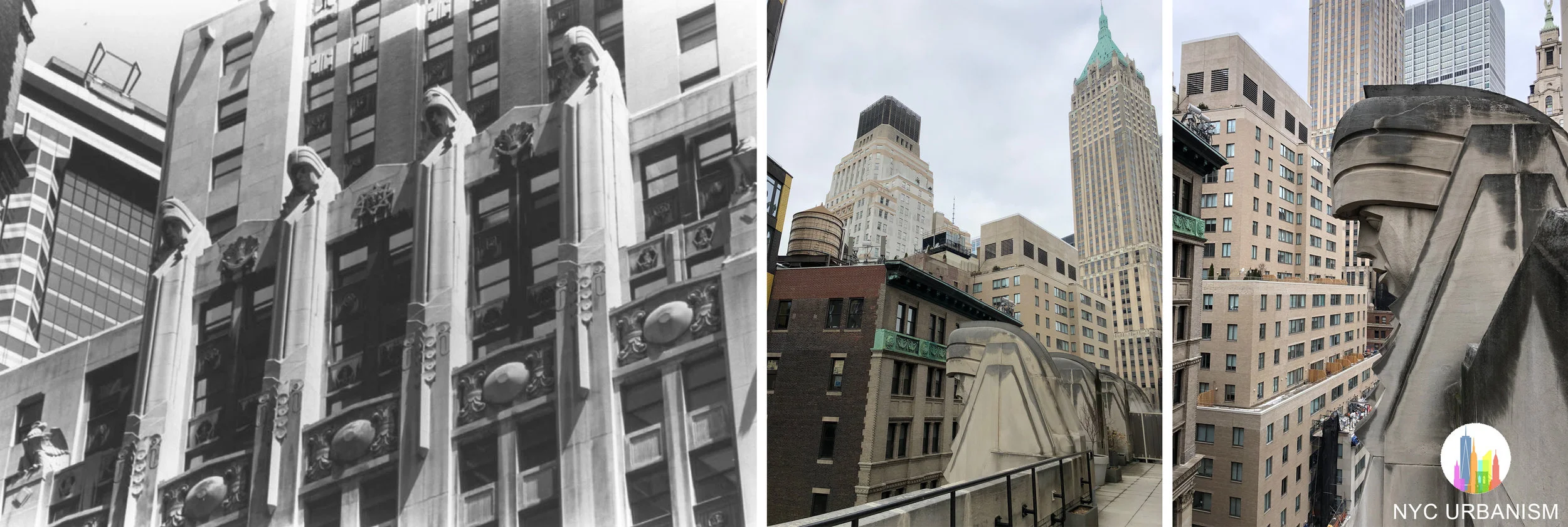 Giants of Finance. The photo on the left shows one of the eagles (bottom left) that top the columns that end one floor under the Giants.