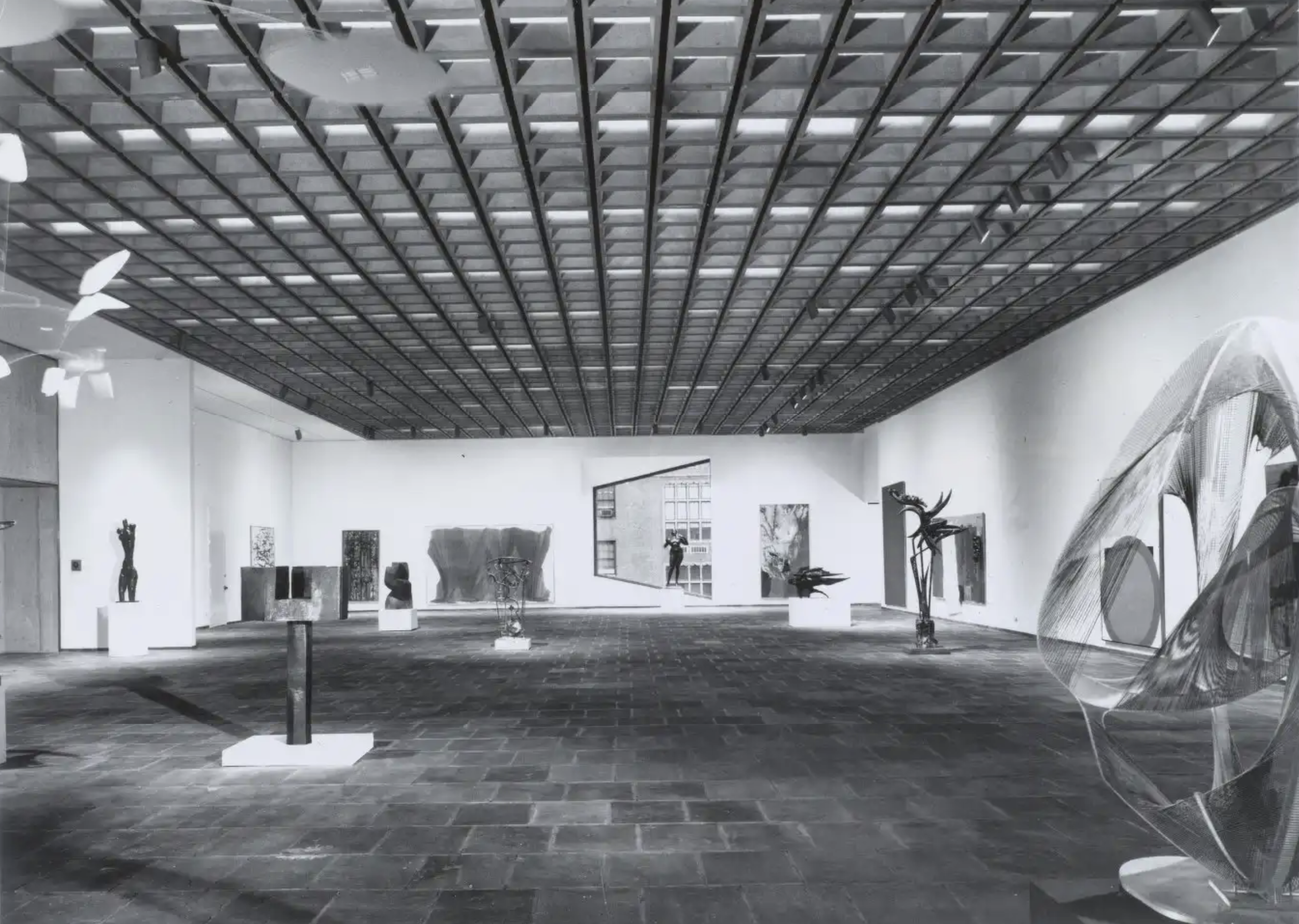 Fourth floor gallery showing suspended concrete grid ceiling