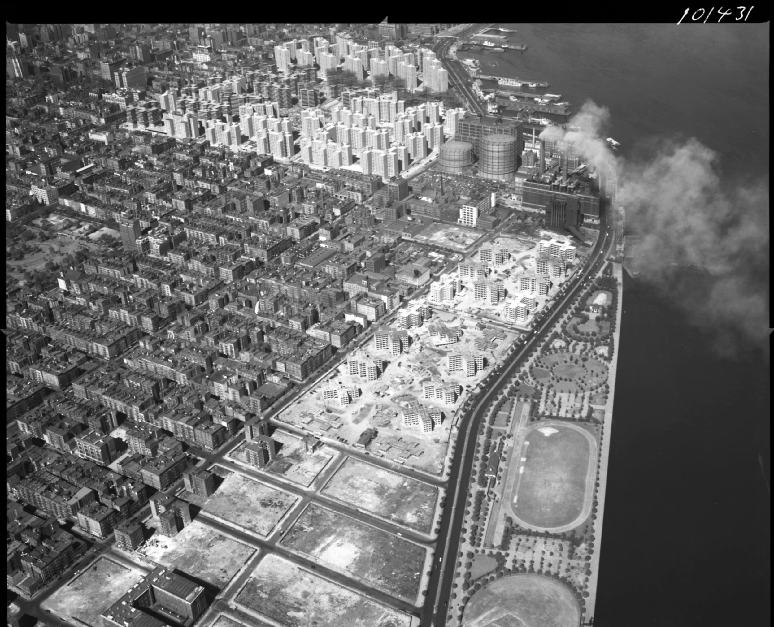 New York Manhattan Hudson River Air View Fairchild Aerial Survey Stereoview F195 