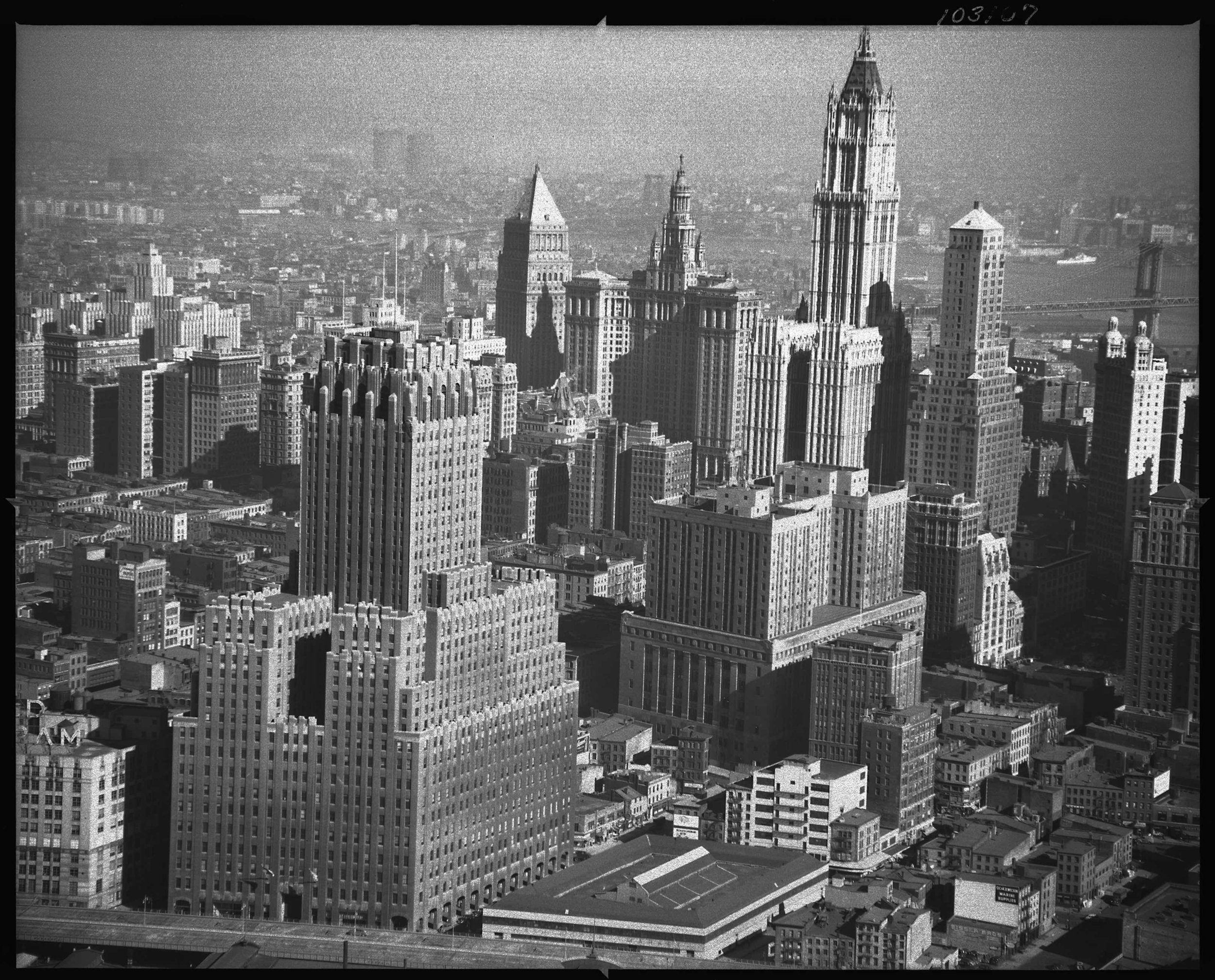 Barclay Vesey and Woolworth Buildings as seen from the over the Hudson