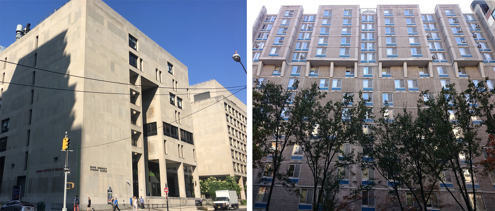 Left: Dubinsky Student Center. Credit: NYC Urbanism, 2017. Right: Co Ed Hall. Credit: StreetEasy.
