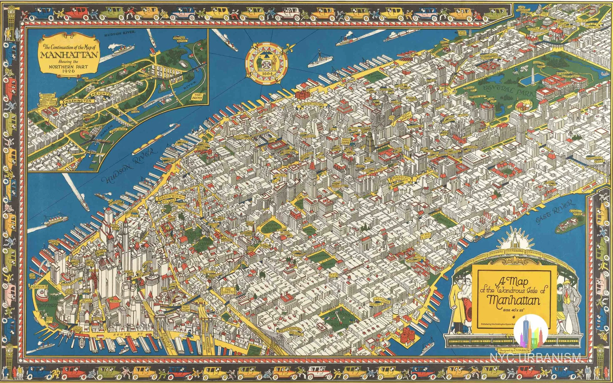 1926 Map of the Wondrous Isle of Manhattan