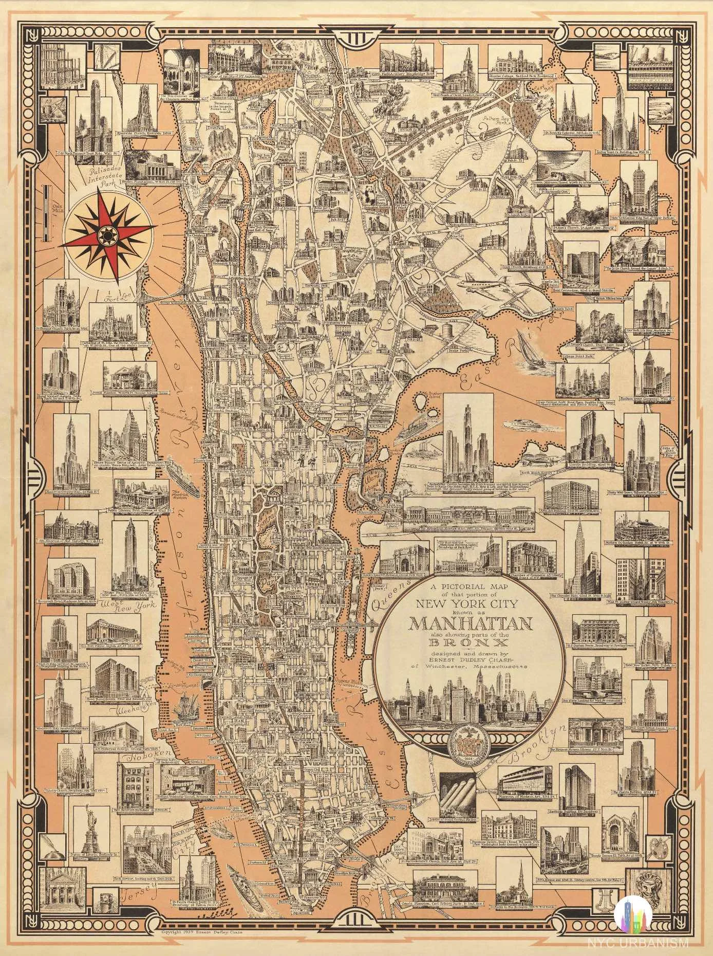 1939 Pictorial Map of Manhattan