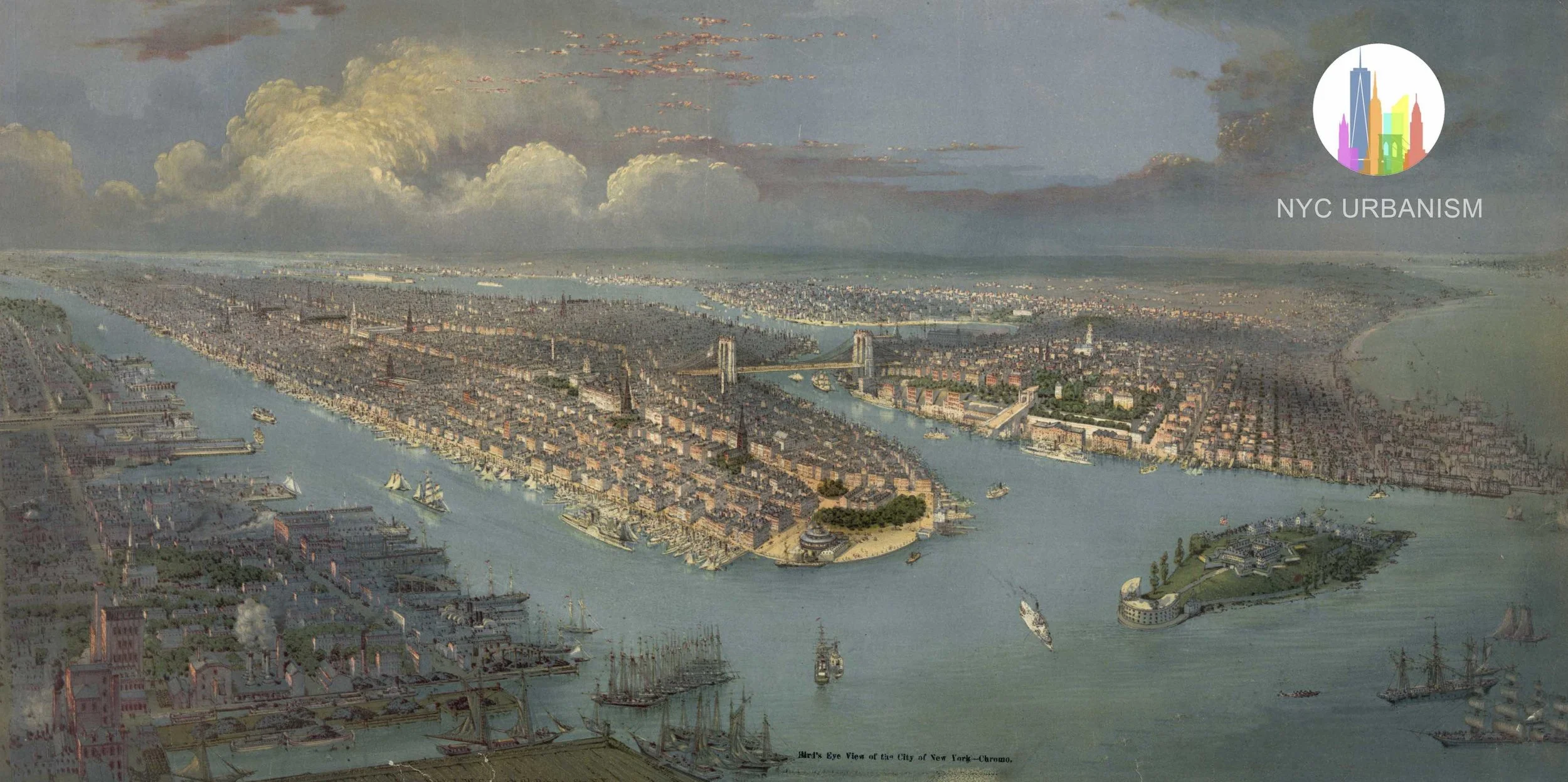 1880s Bird's-Eye View of the City of New York 