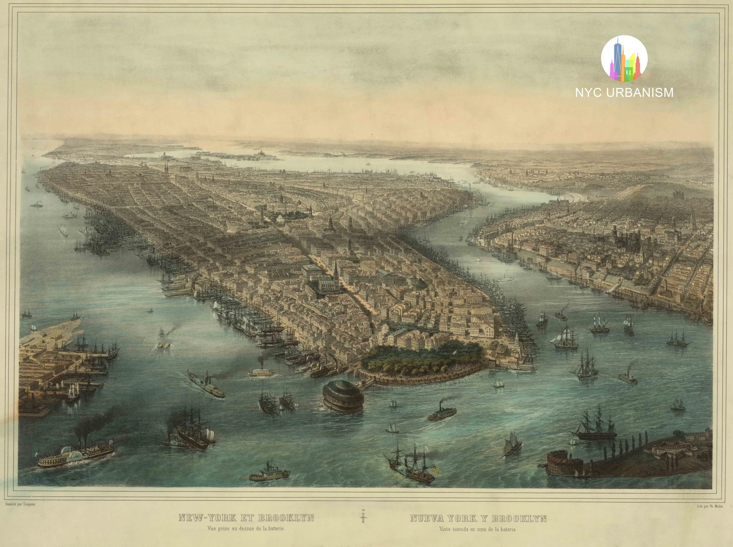 1850s View of New York and Brooklyn from the Battery