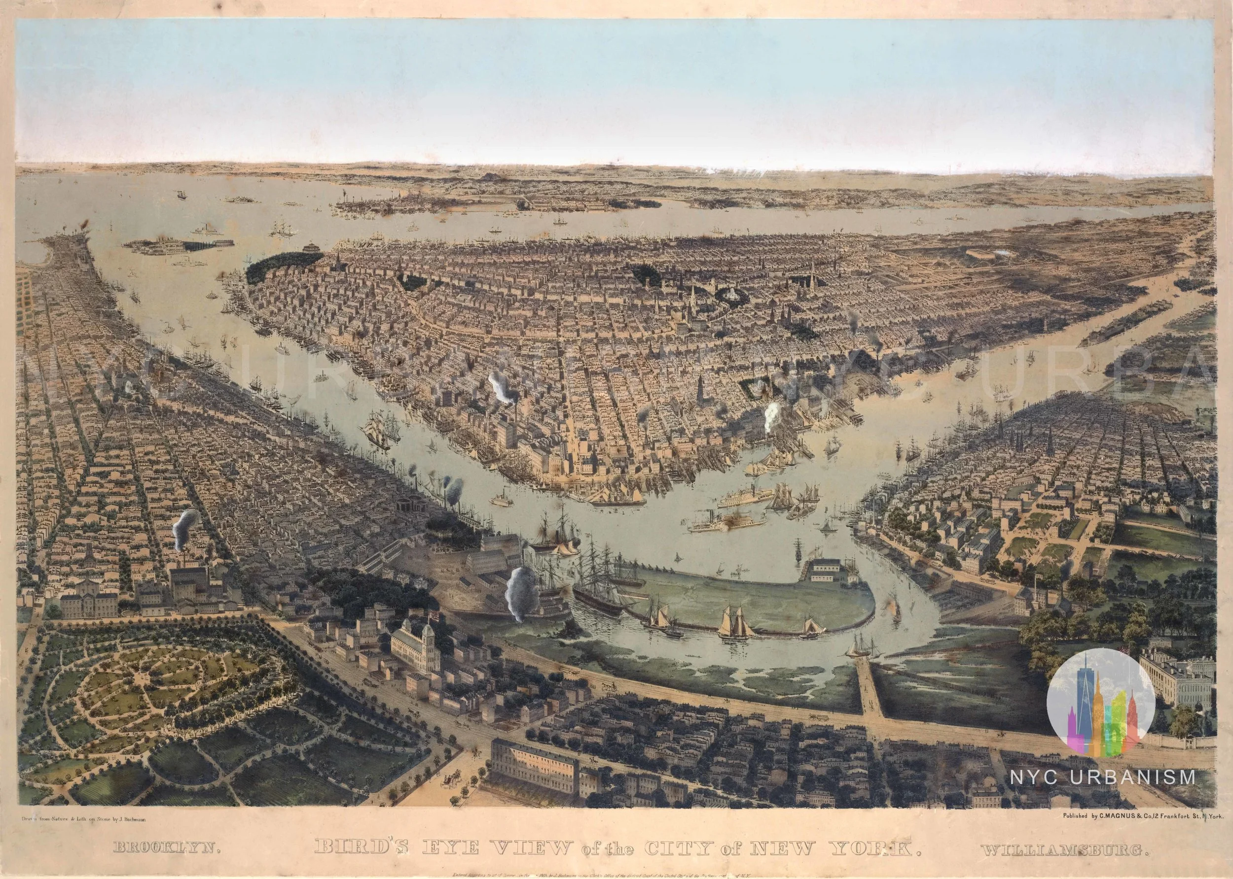 1859 View of New York, Brooklyn and Williamsburg