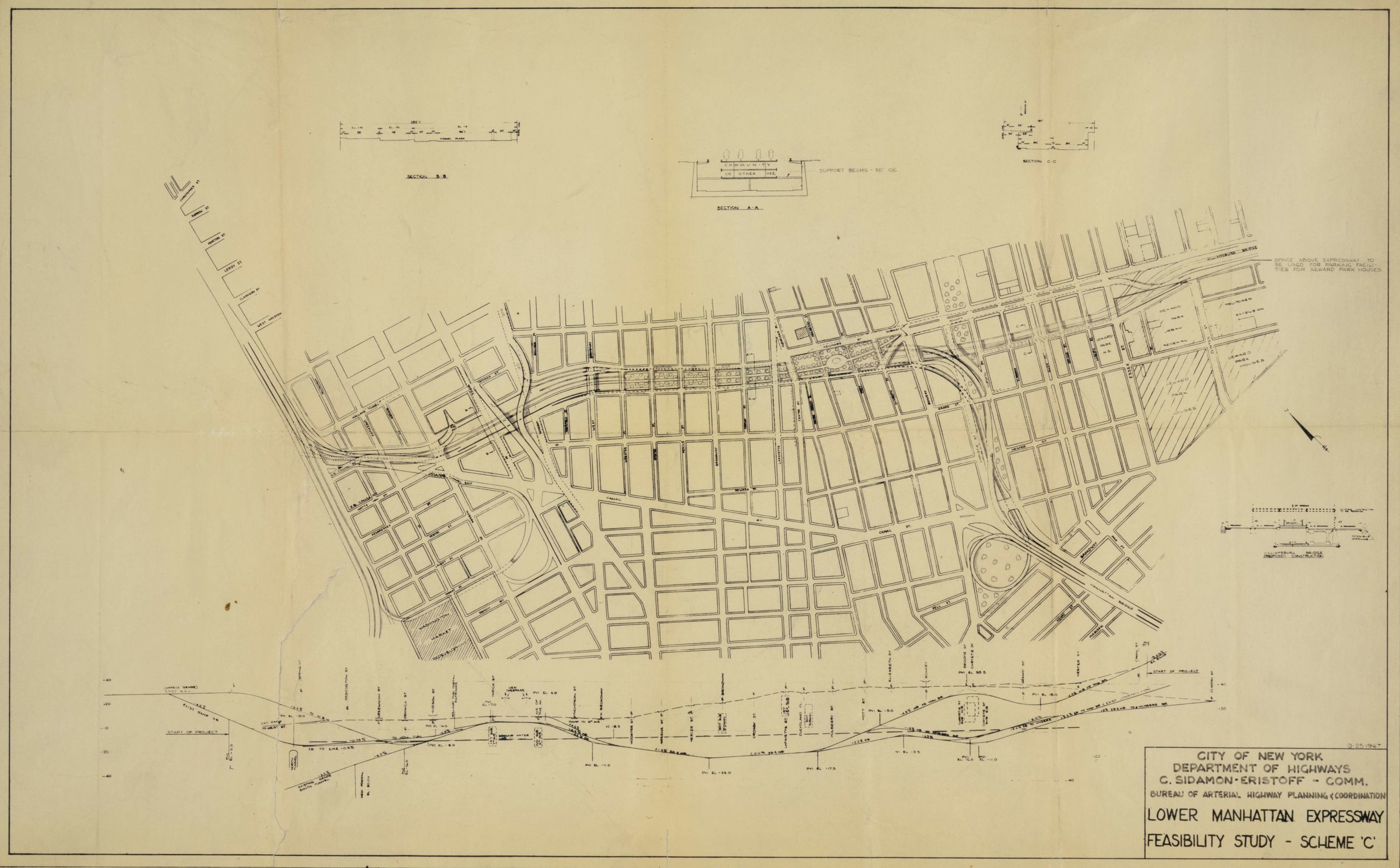 Lower Manhattan Expressway Map 1967 Nyc Urbanism