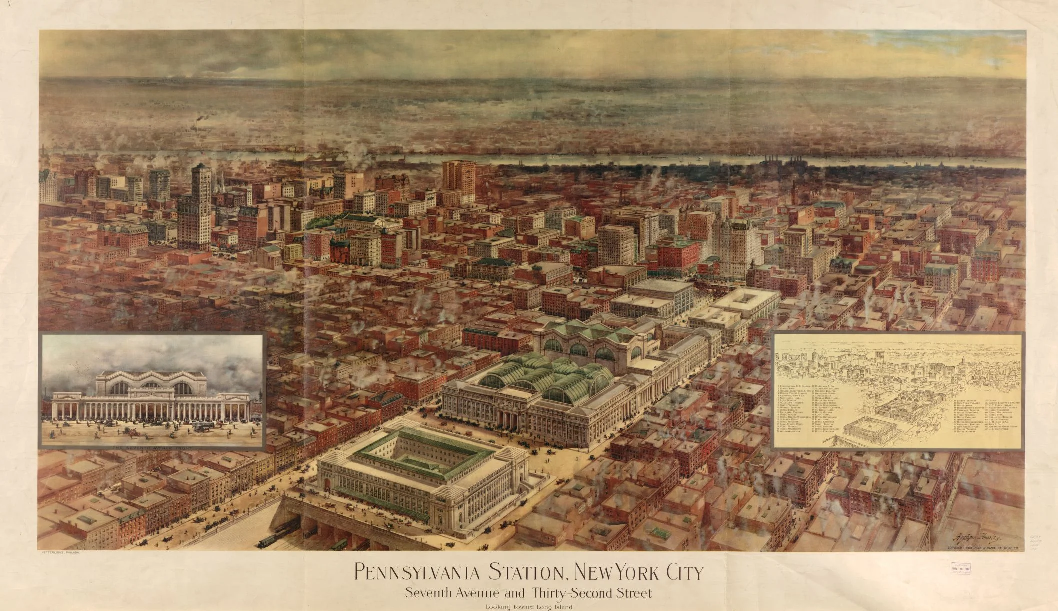 1919 Bird’s-eye and map of Penn Station. Purchase a fine-art print from our web store .