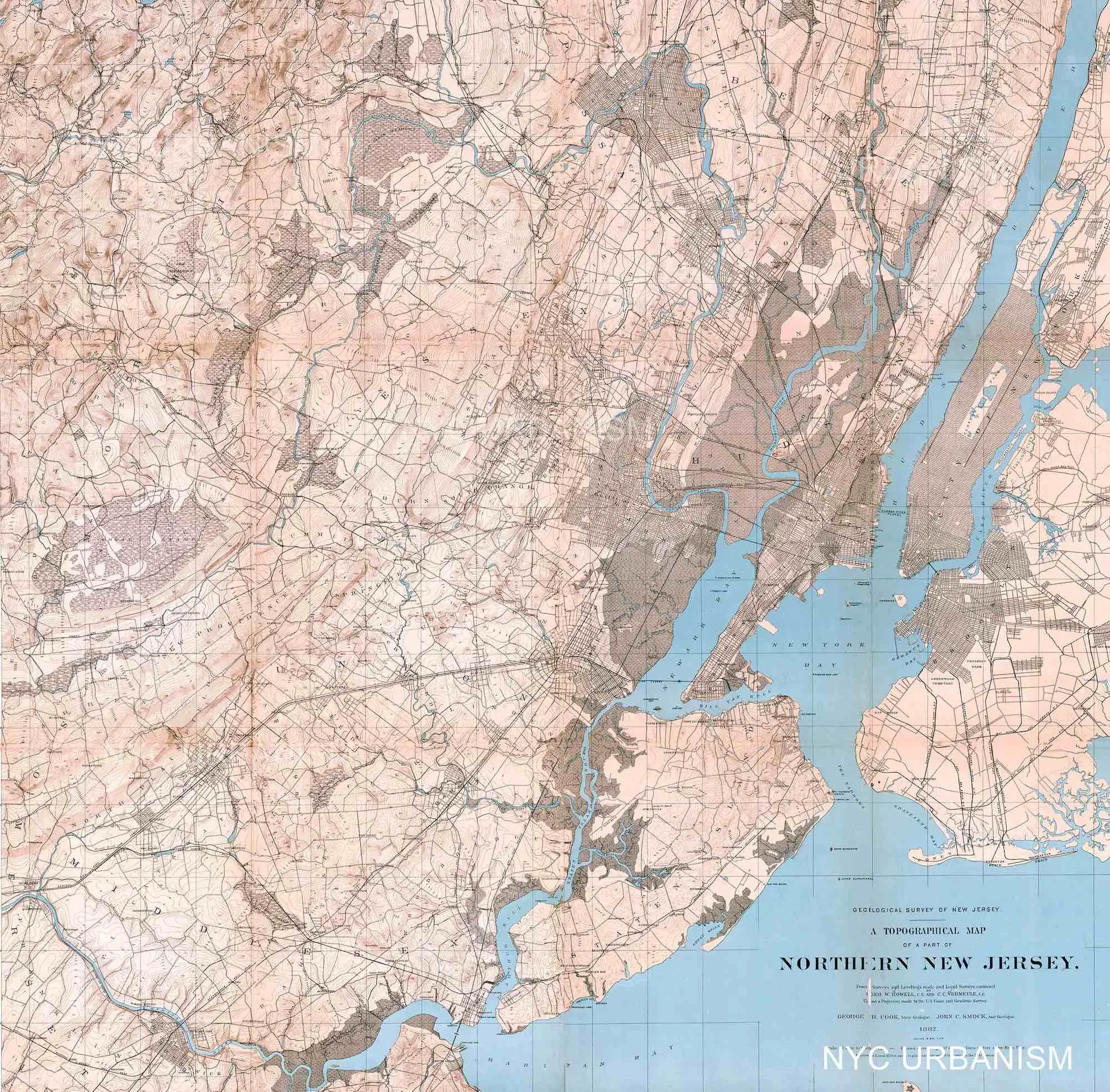 1882 Topographical Map of Northern New Jersey