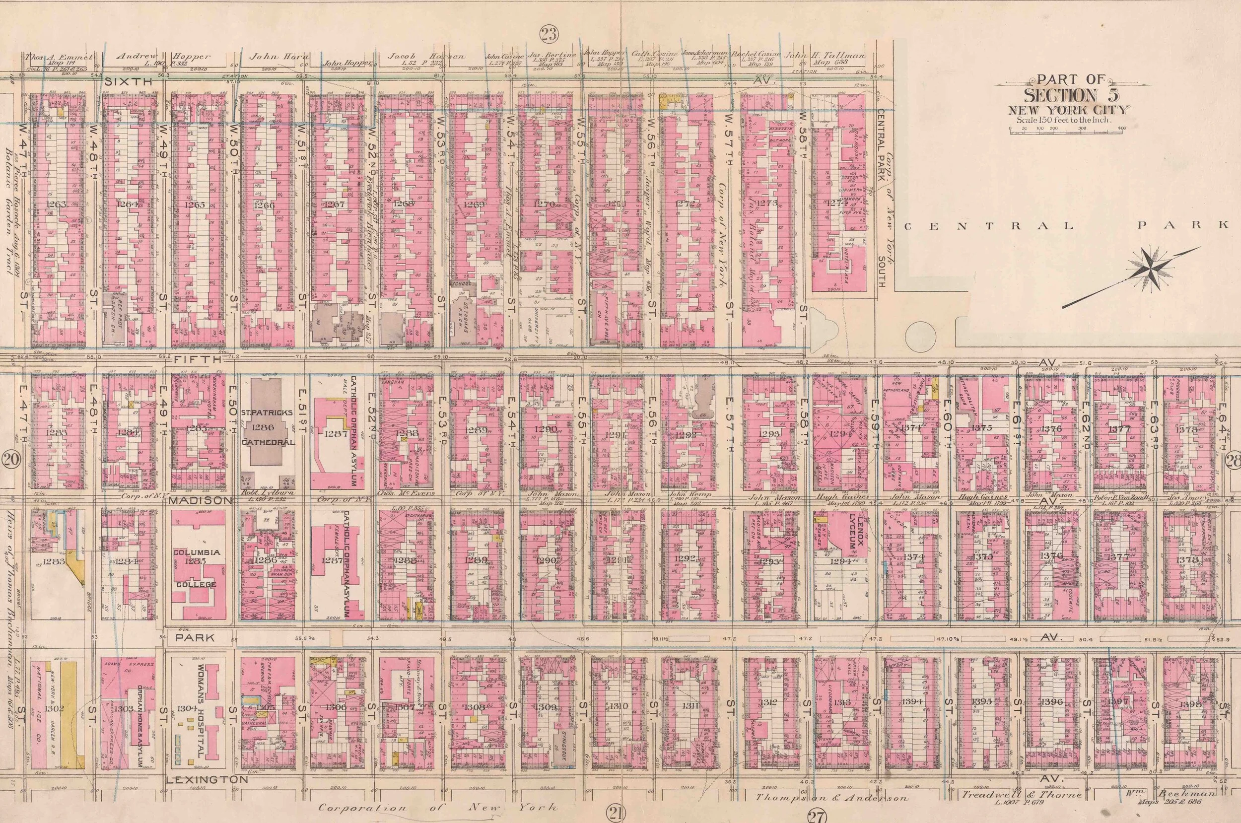 5th Ave/ Central Park 1891 Map with Frame 