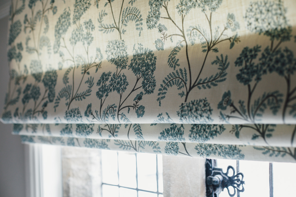Achillea in duck egg and slate on upholstery linen
