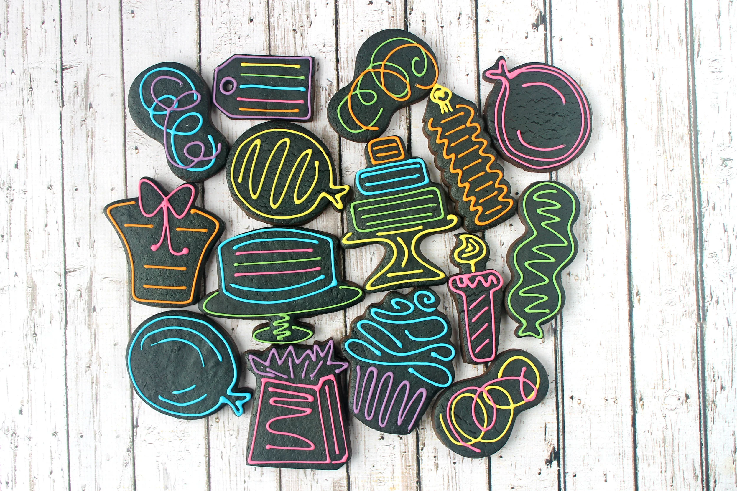 Neon Sign Styled Birthday Decorated Cookies
