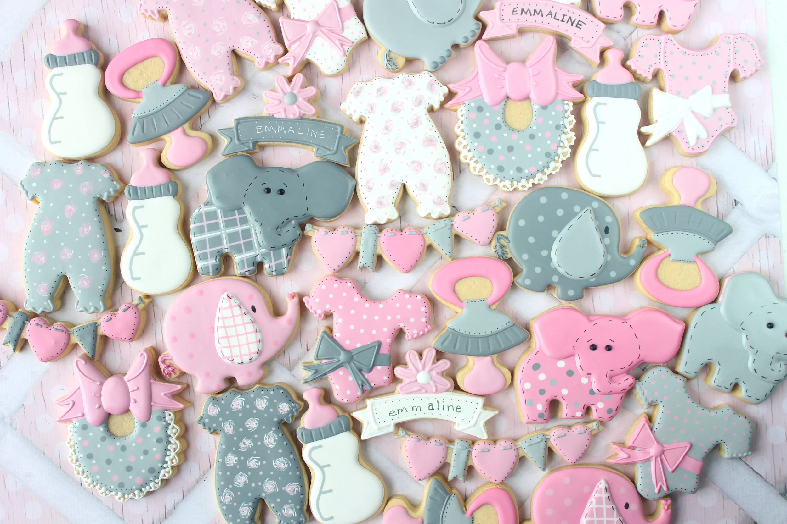 Elephant Themed Baby Girl Shower Decorated Cookie Collection