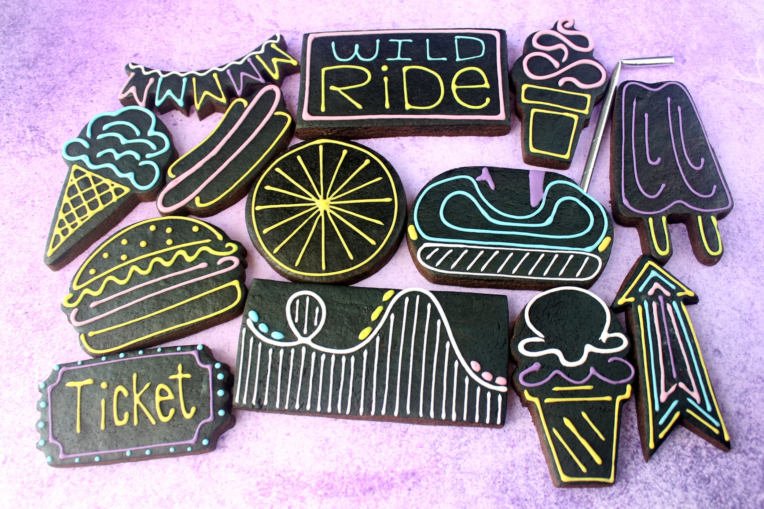 Neon Sign Styled Amusement Park Decorated Cookie Collection