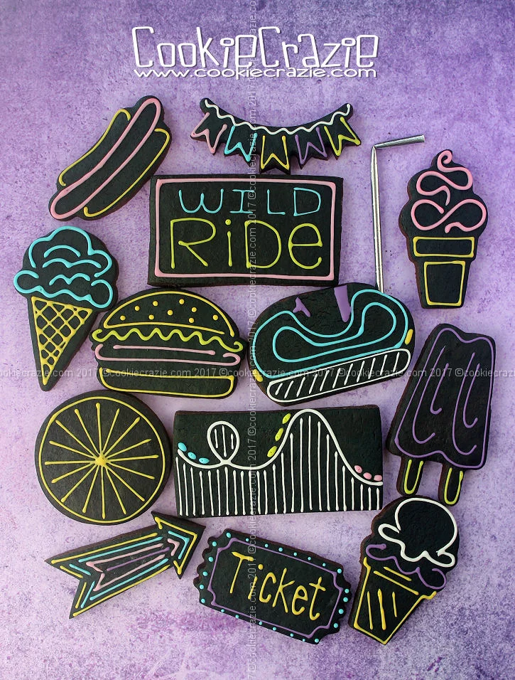   Neon Sign Styled Amusement Park Decorated Cookie Collection  
