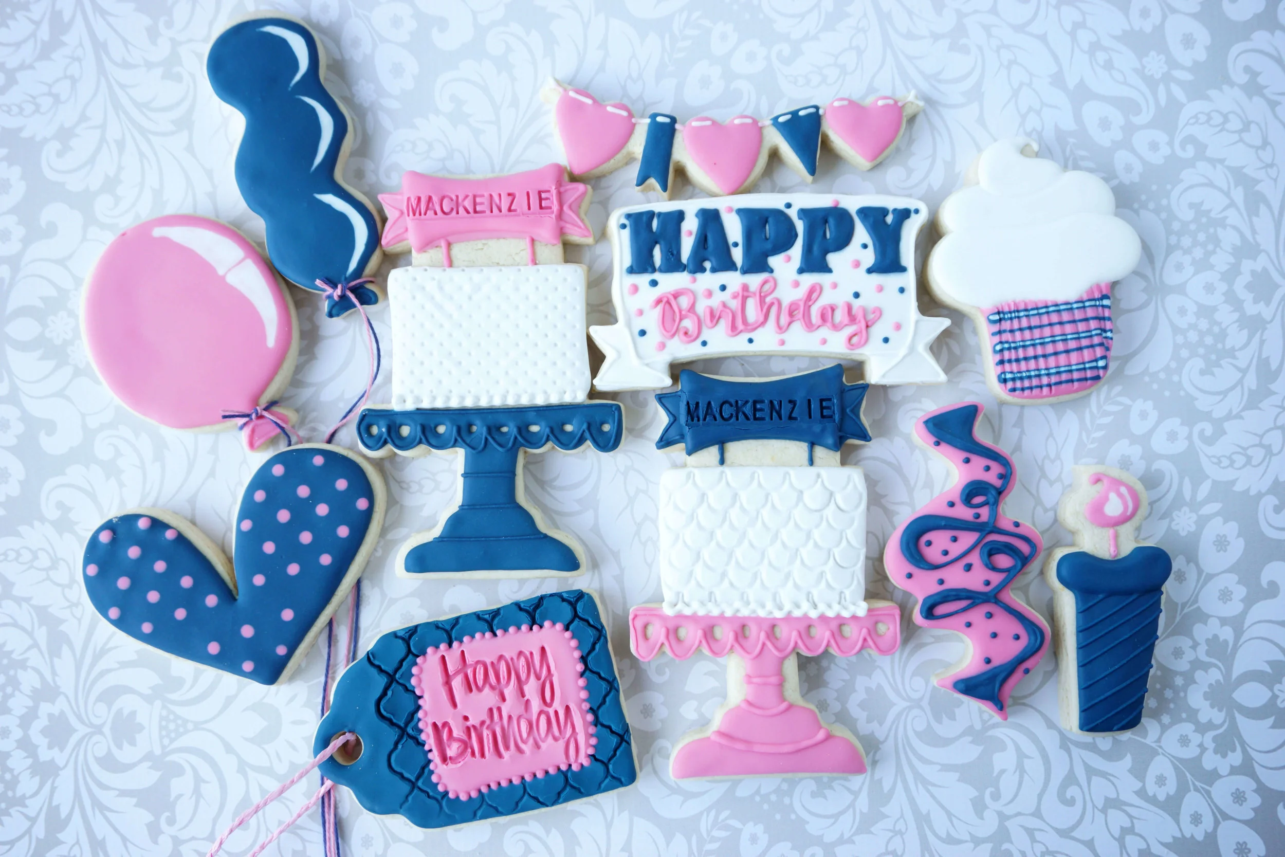 Navy & Pink Birthday Decorated Cookie Collection