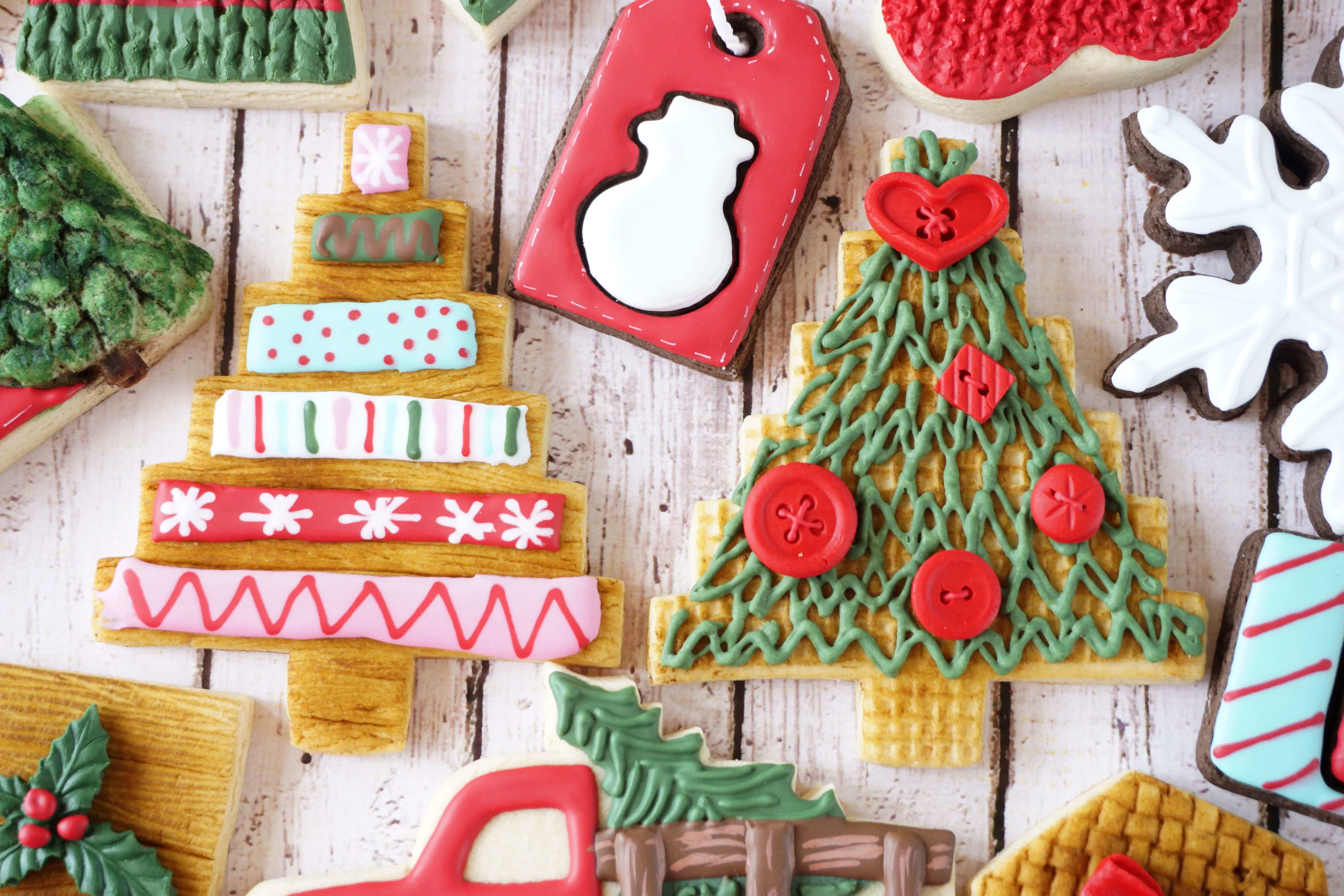 Homespun Christmas Tree Decorated Cookies (Tutorial)