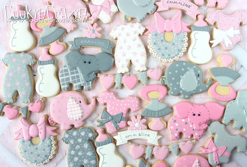   Elephant Themed Baby Girl Shower Decorated Cookie Collection  