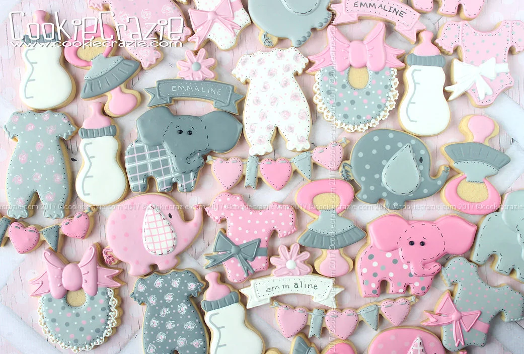 Elephant Themed Baby Girl Shower Decorated Cookie Collection