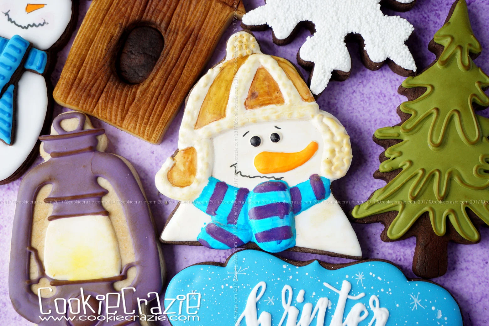 Snowman with Fluffy Hat Decorated Sugar Cookie YouTube video HERE